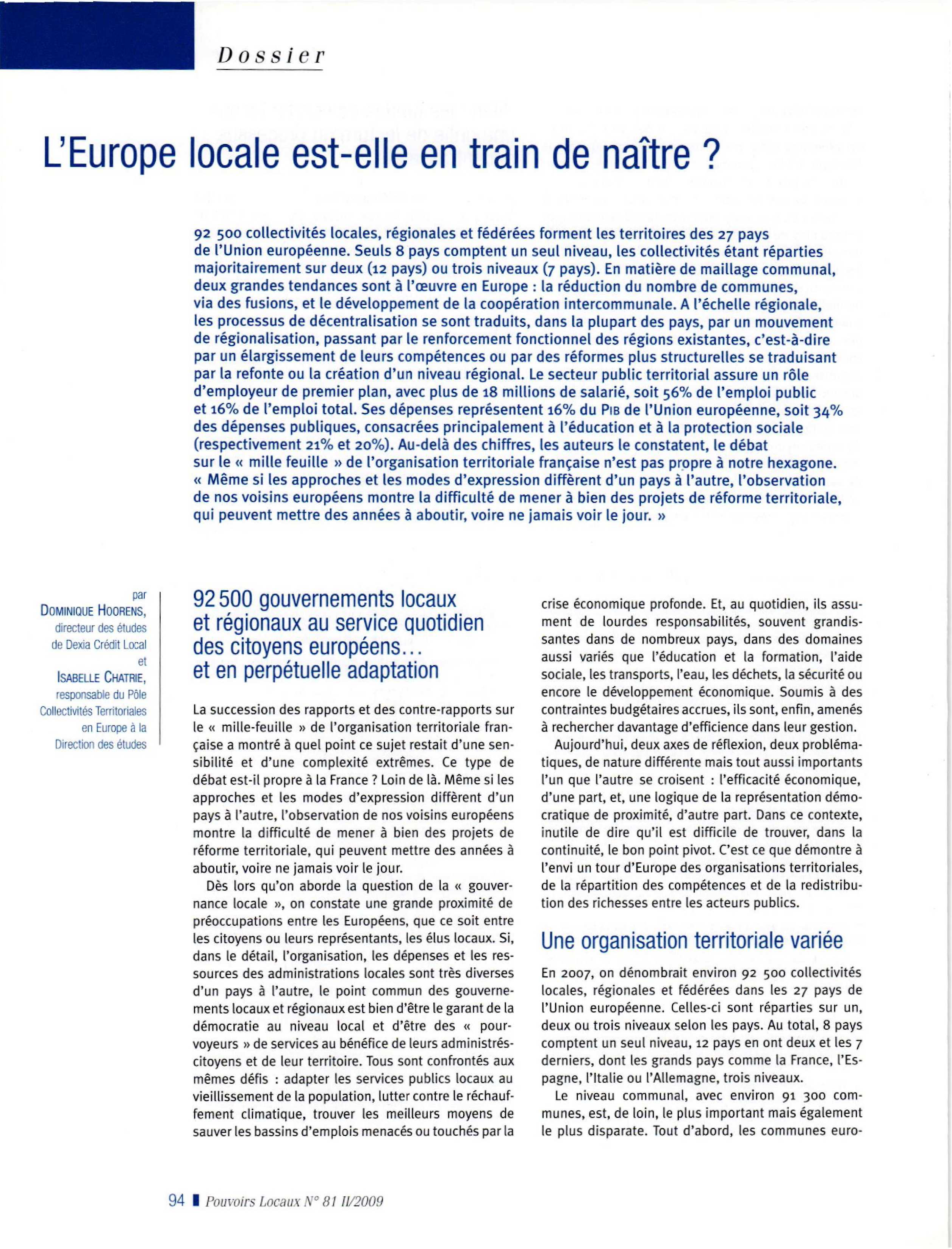 Article : L’Europe locale est-elle en train de naître ?