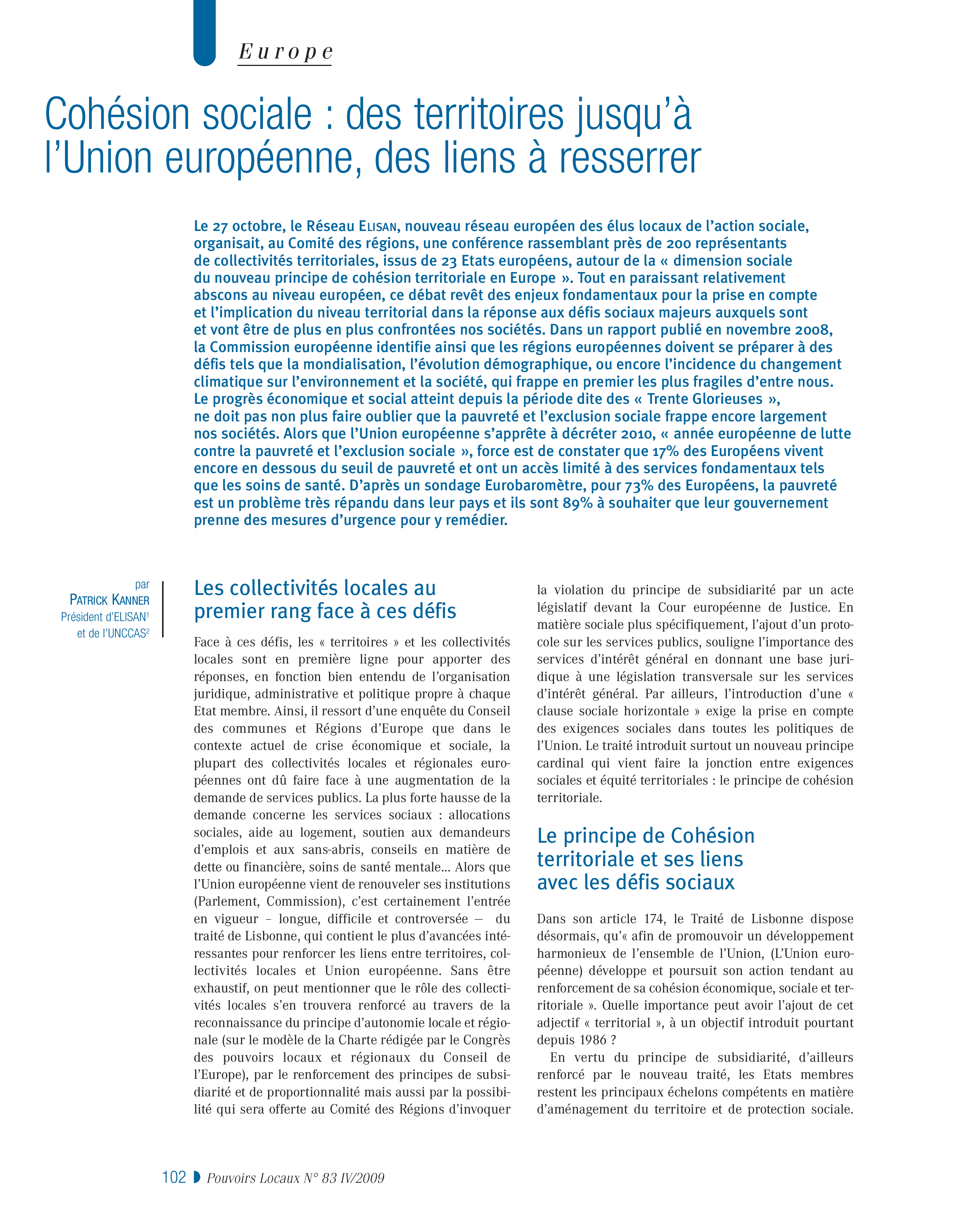 Article : Cohésion sociale : des territoires jusqu’à l’Union européenne, des liens à resserrer