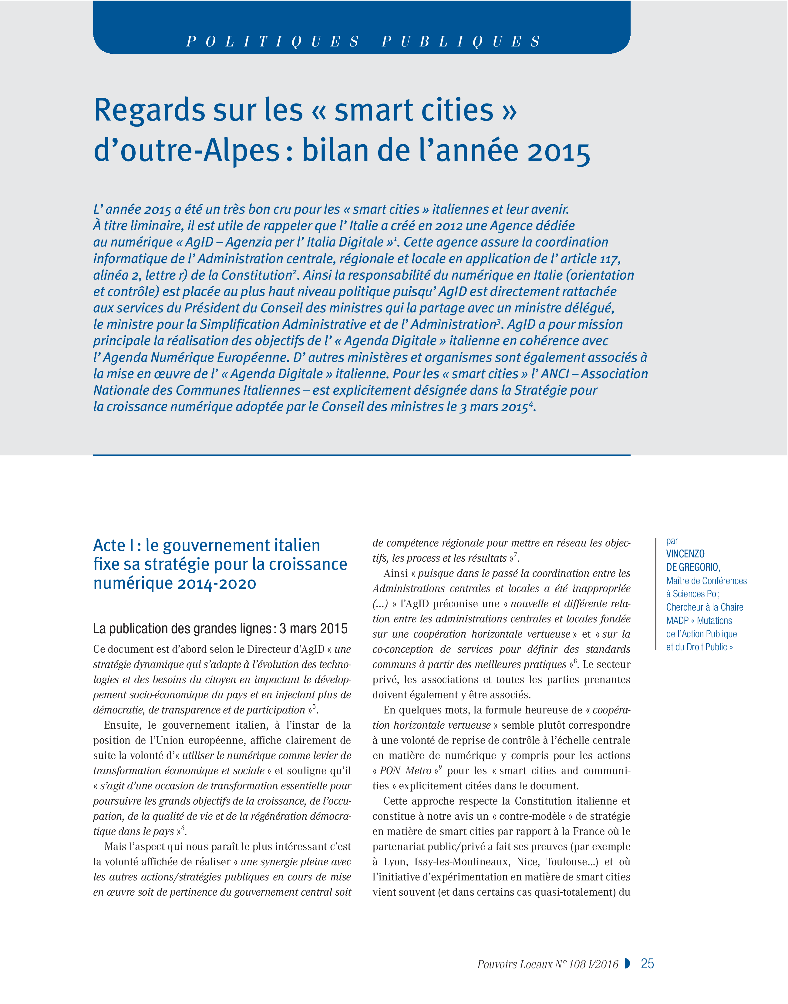 Article : Regard sur les « smart cities » d’outre-Alpes: le bilan de l’année 2015