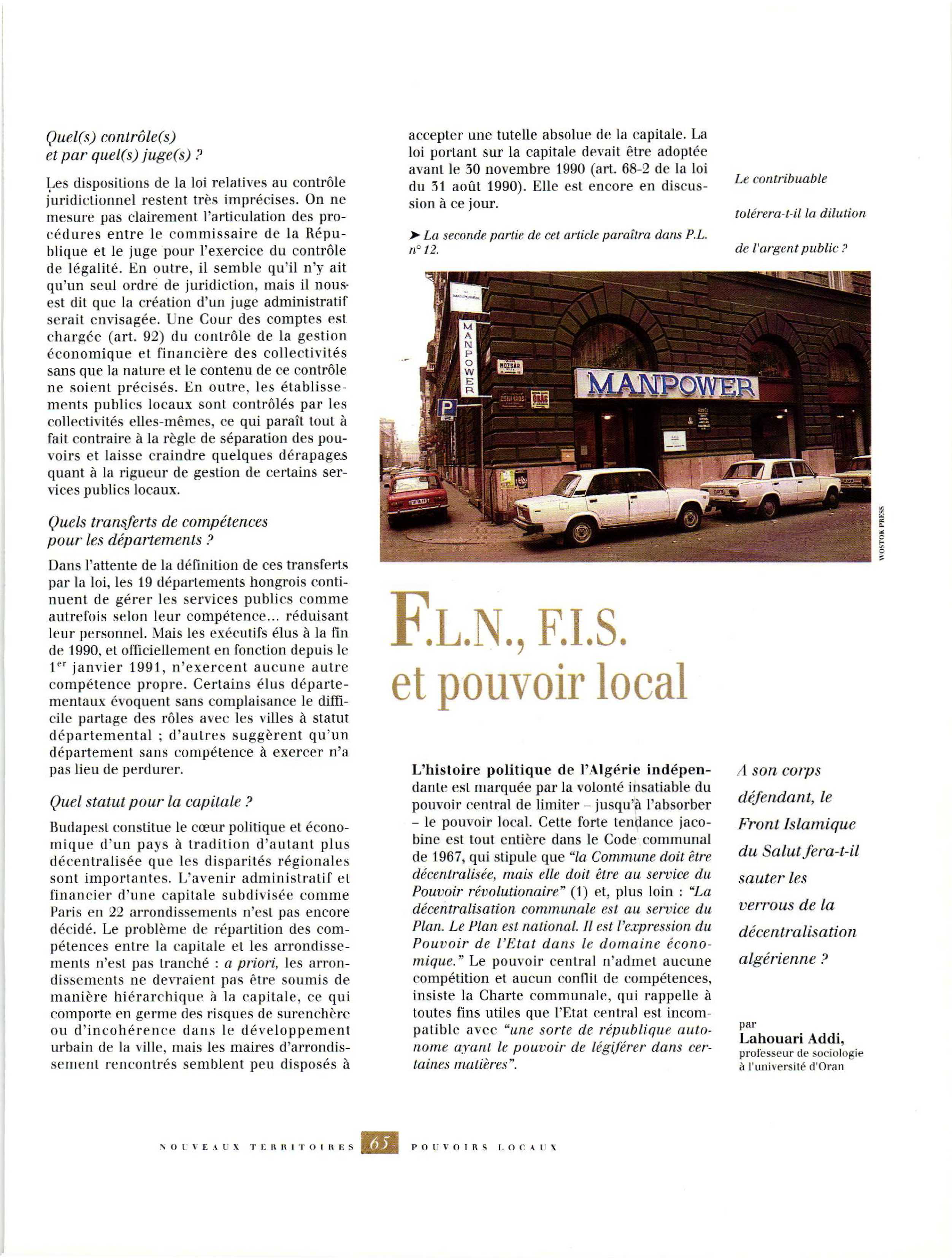 Article : FLN, FIS et pouvoir local