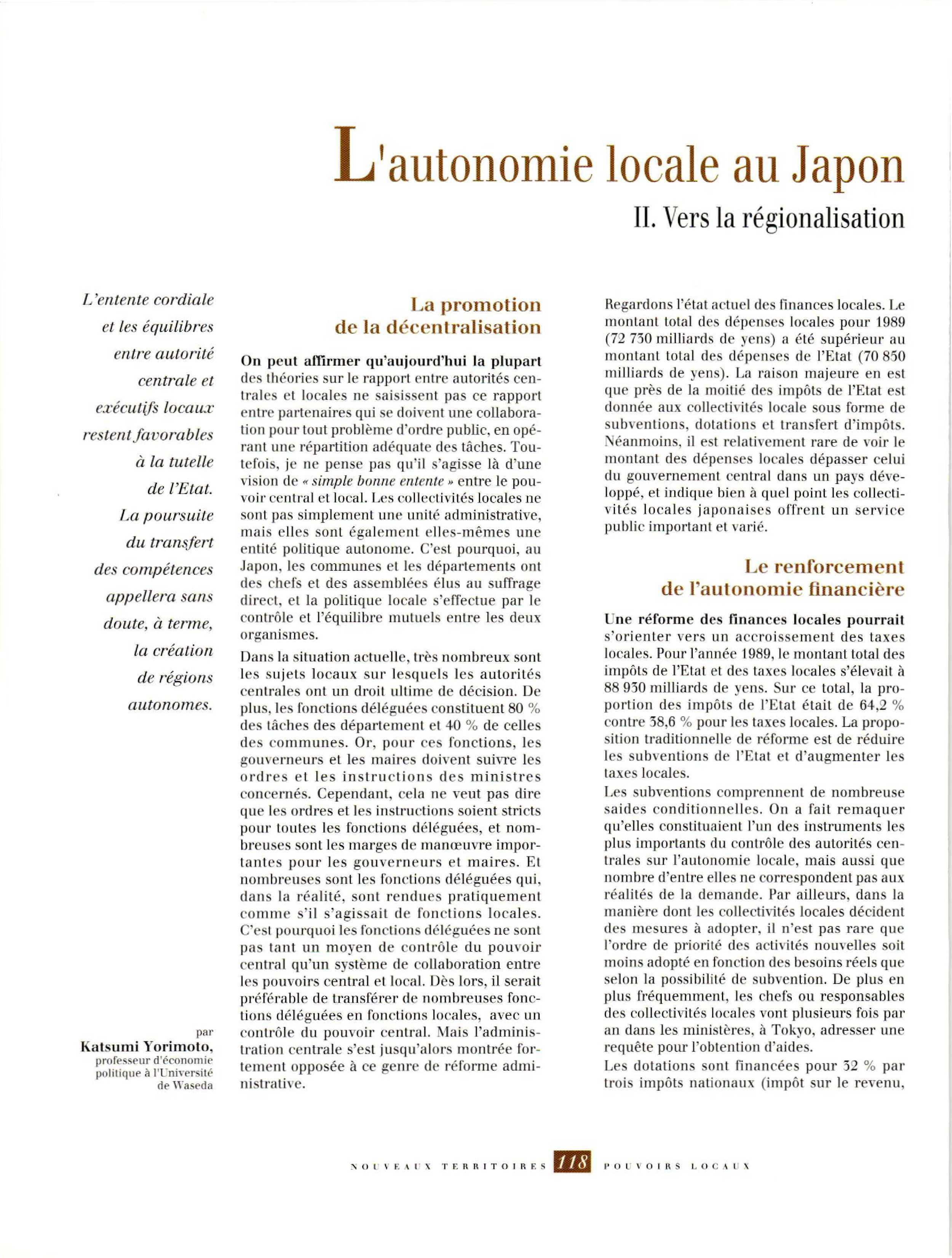 Article : L’autonomie au Japon - Vers la régionalisation