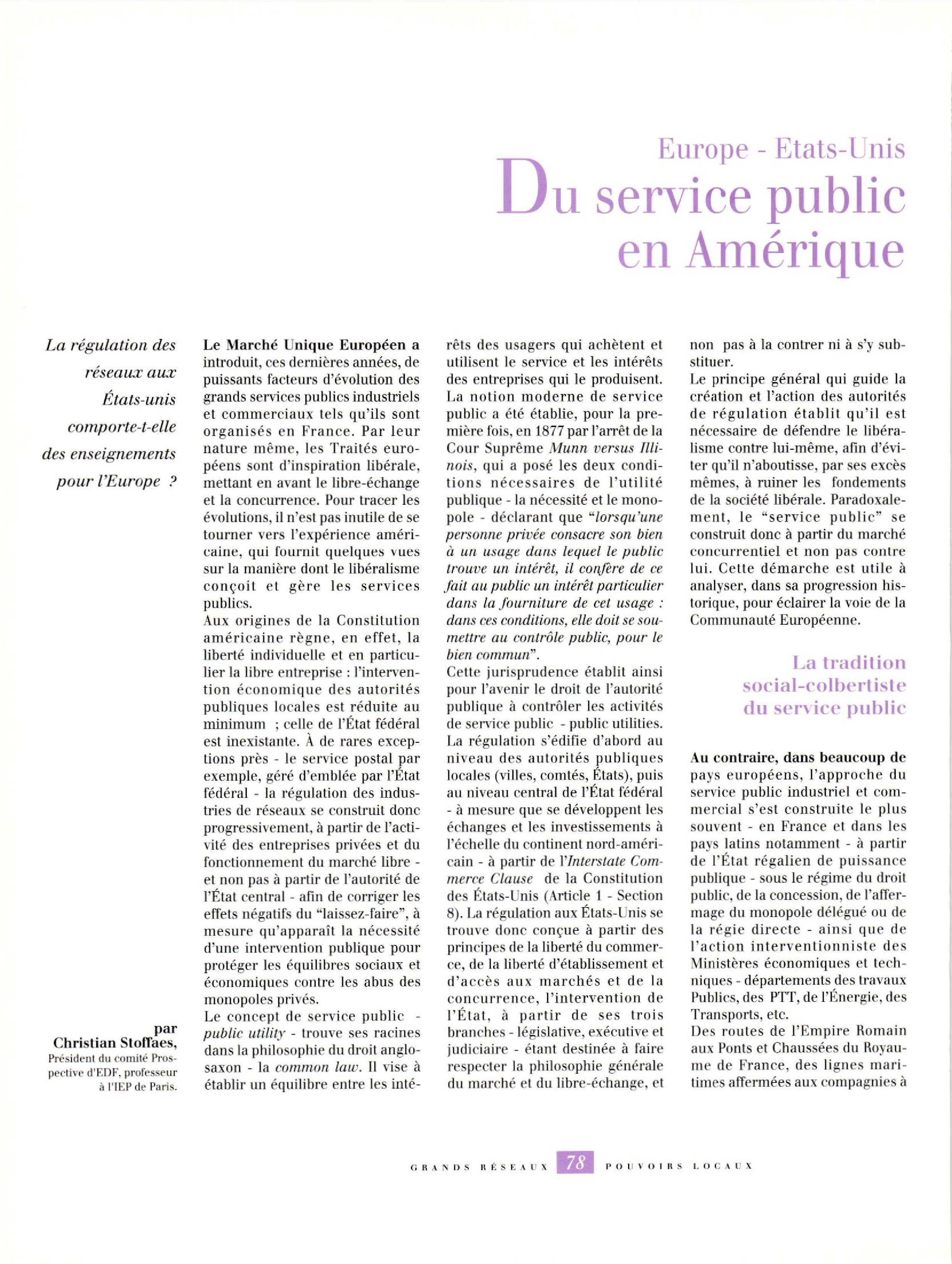 Article : Europe - États-Unis : du service public en Amérique