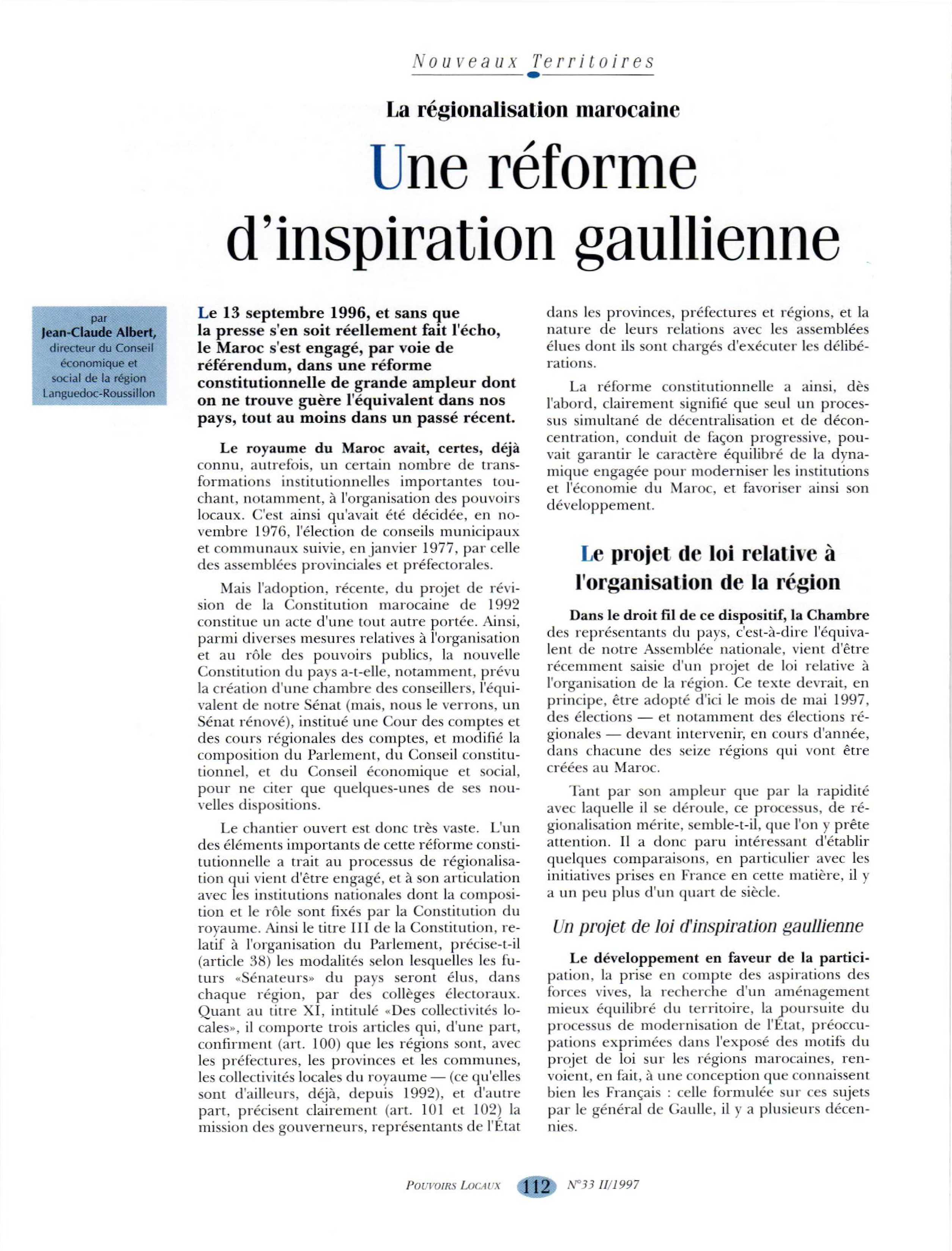 Article : La régionalisation marocaine - Une réforme d’inspiration gaullienne