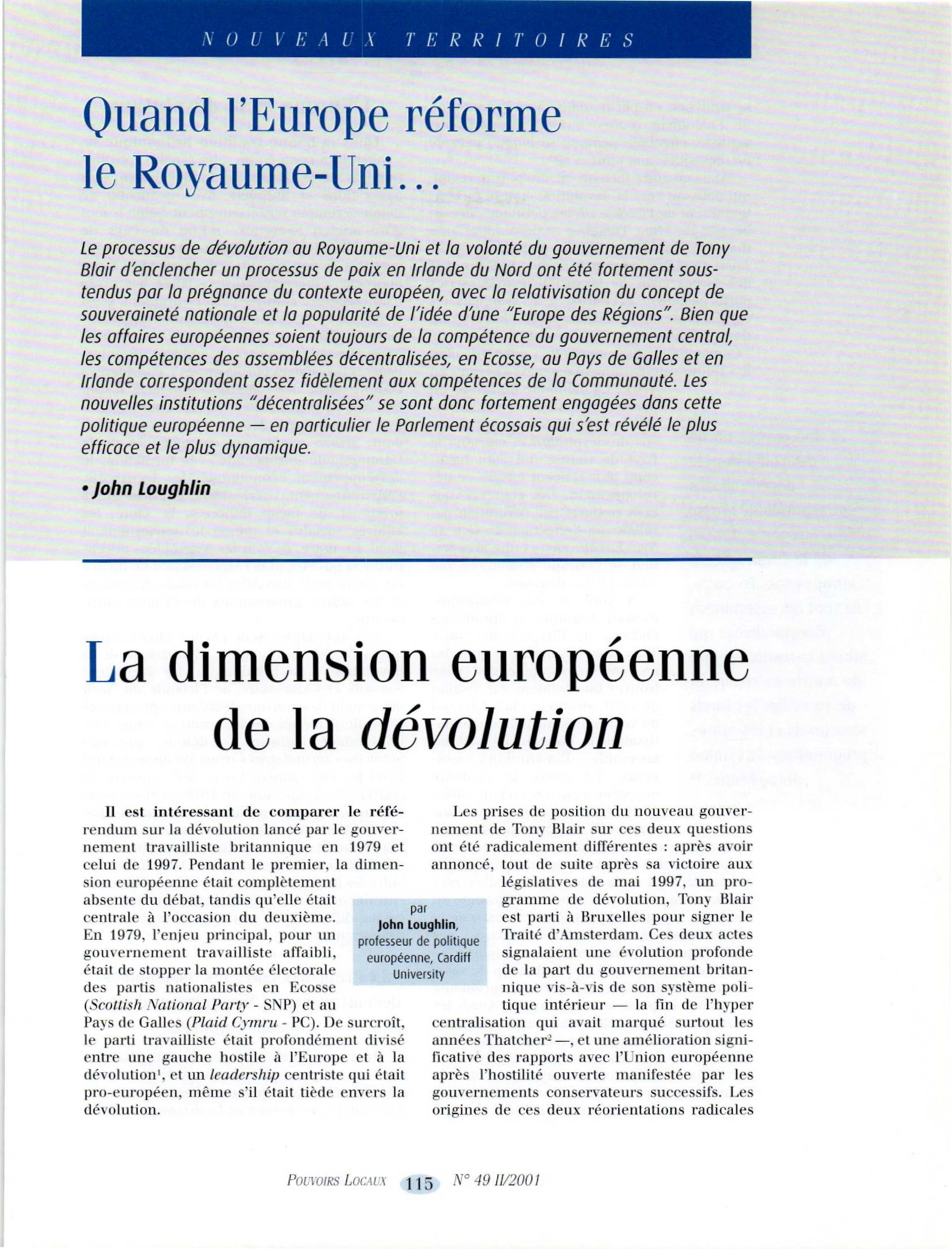 Article : Royaume-Uni : la dimension européenne de la dévolution