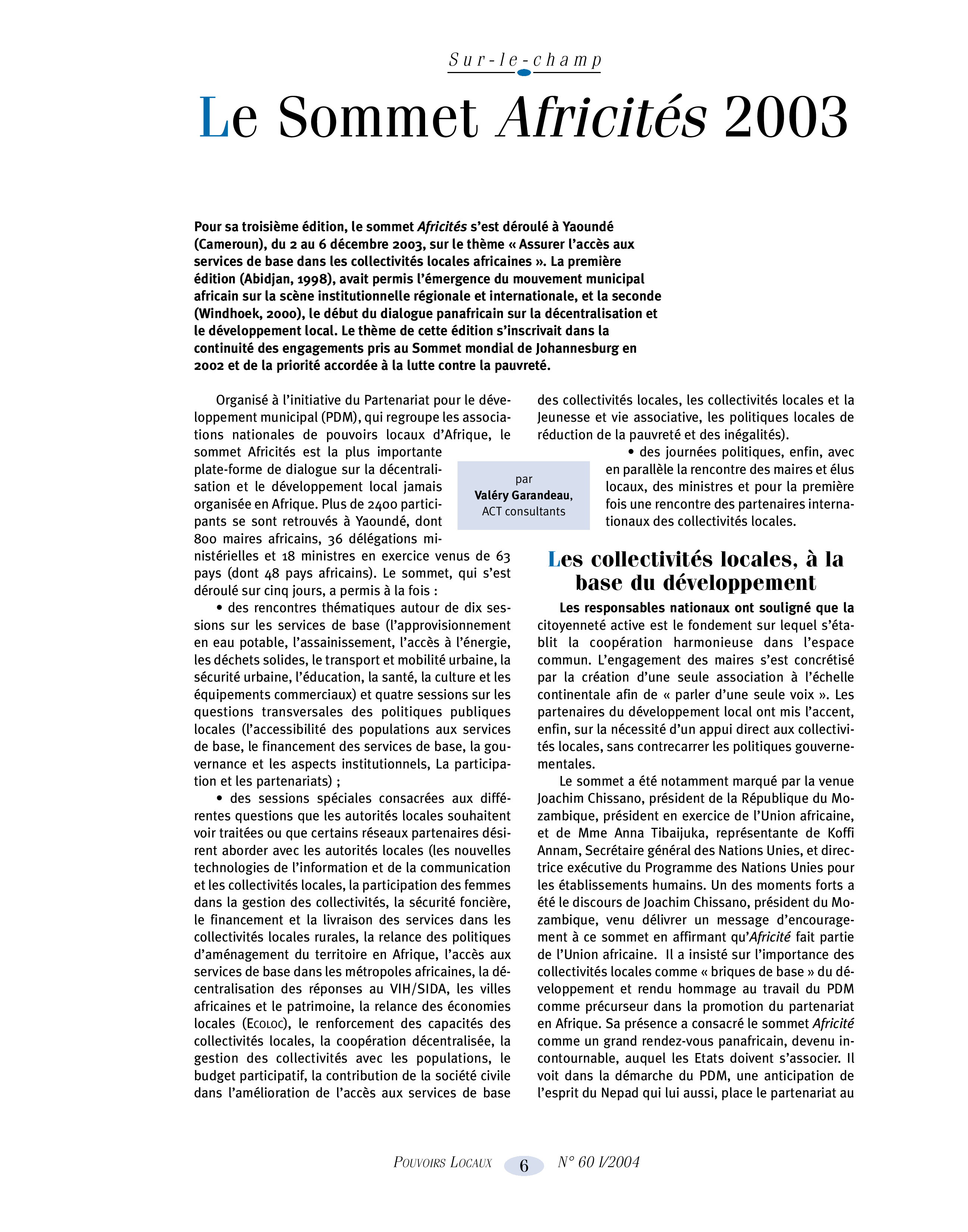 Article : Le sommet Africité 2003