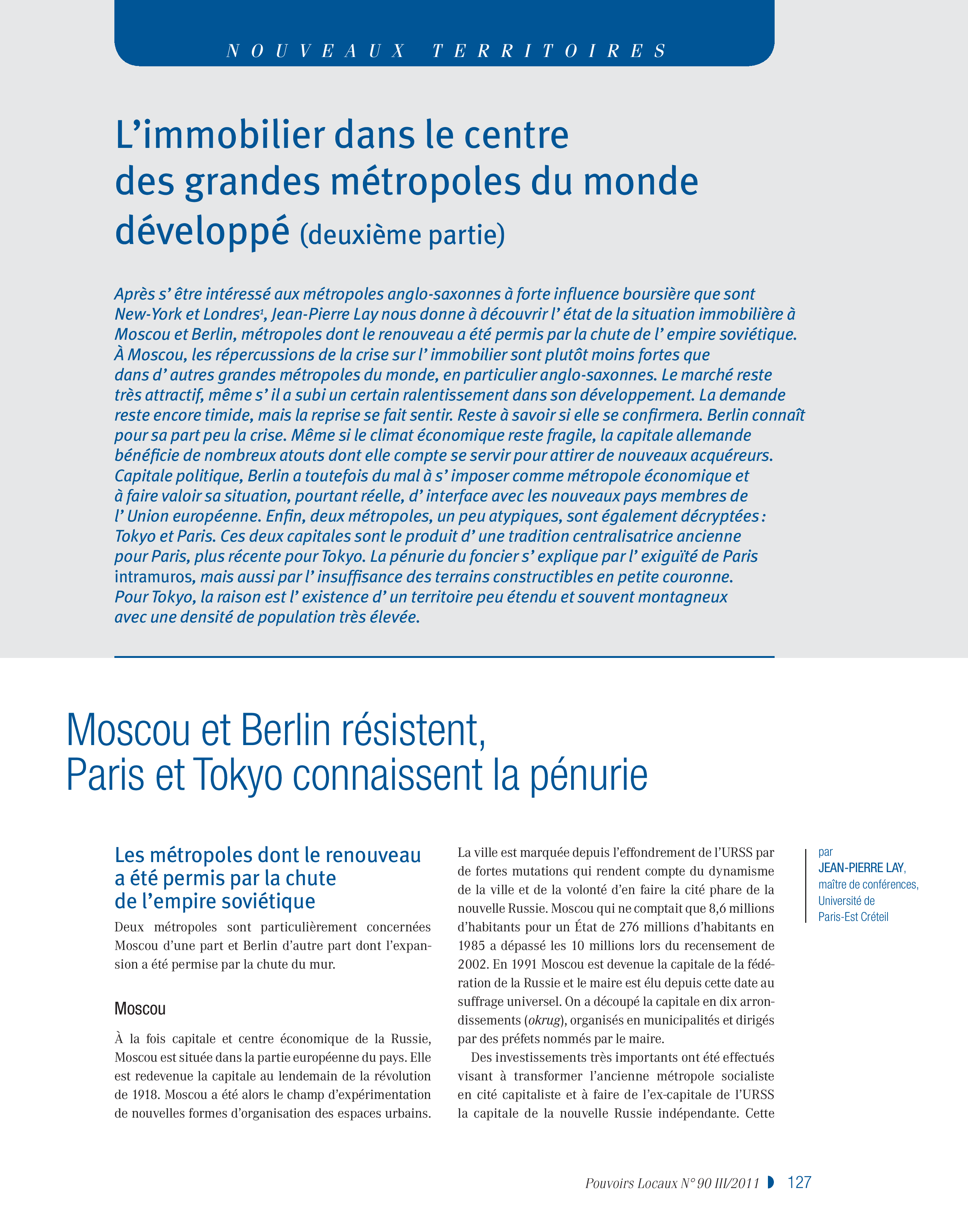 Article : L’immobilier dans le centre des grandes métropoles du monde développé 