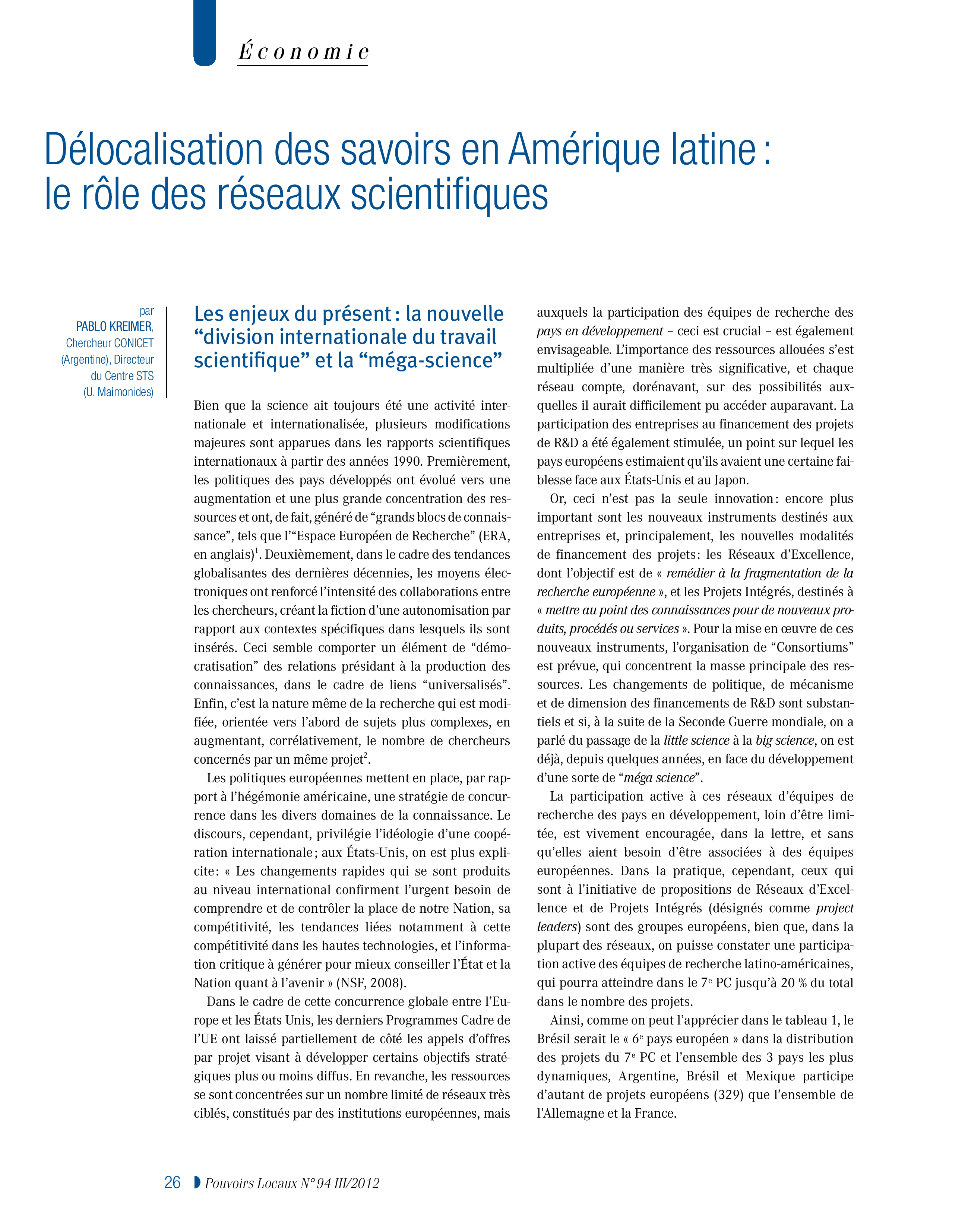 Article : Délocalisation des savoirs en Amérique latine : le rôle des réseaux scientifiques
