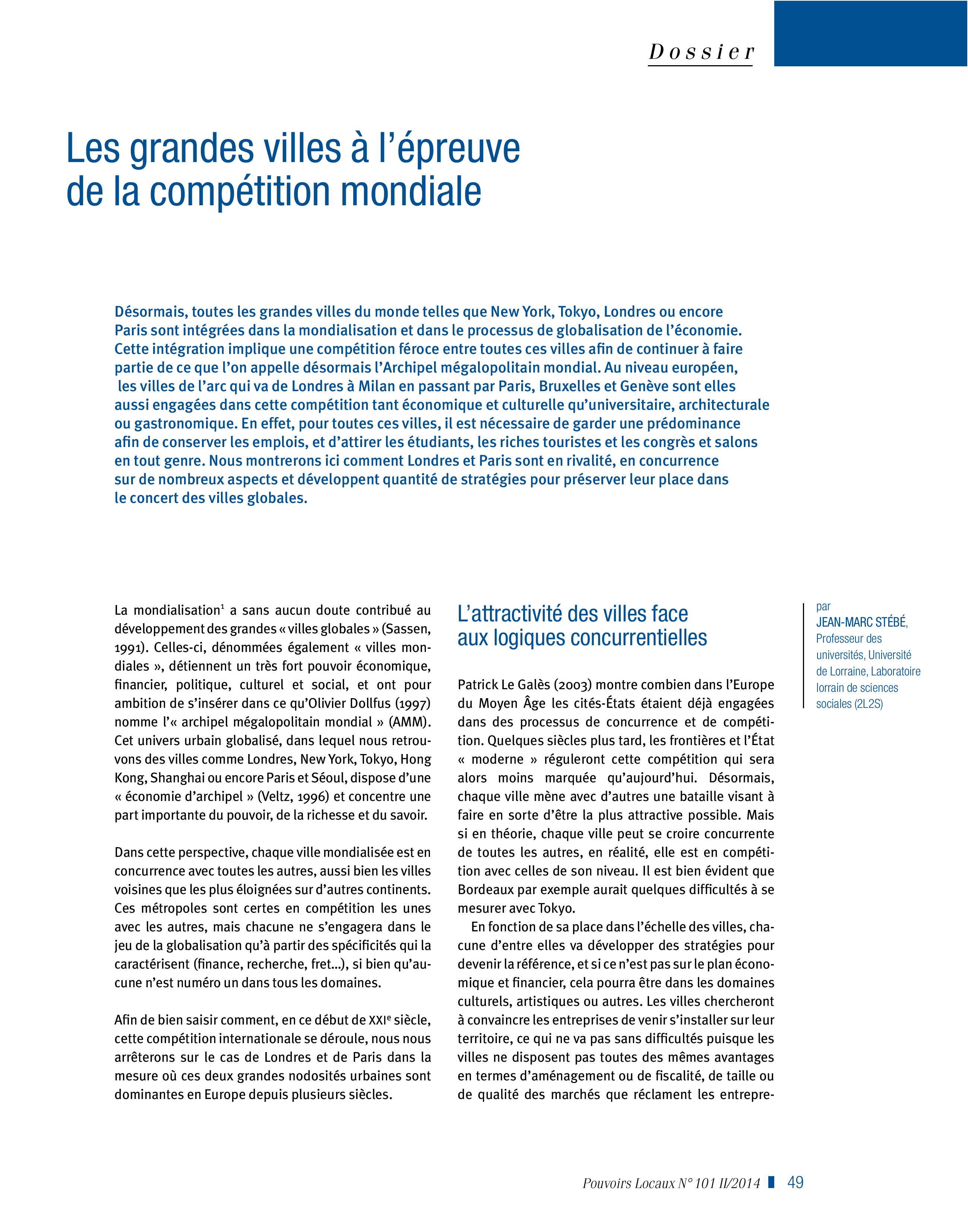 Article : Les grandes villes à l’épreuve de la compétition mondiale