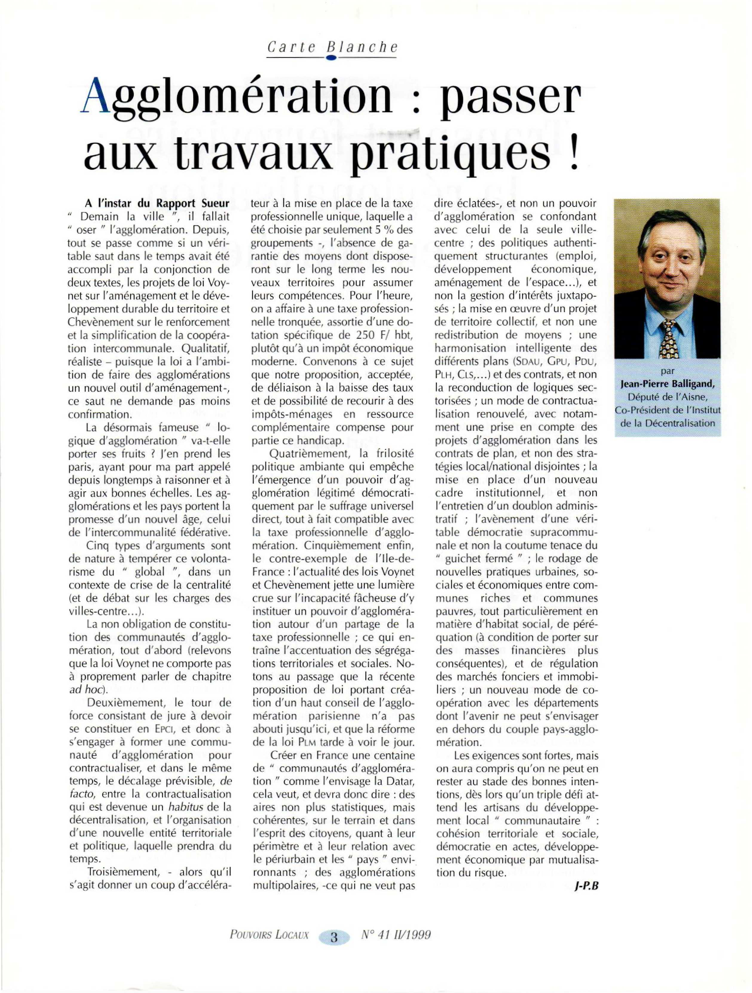 Article : Agglomération : passer aux travaux pratiques !