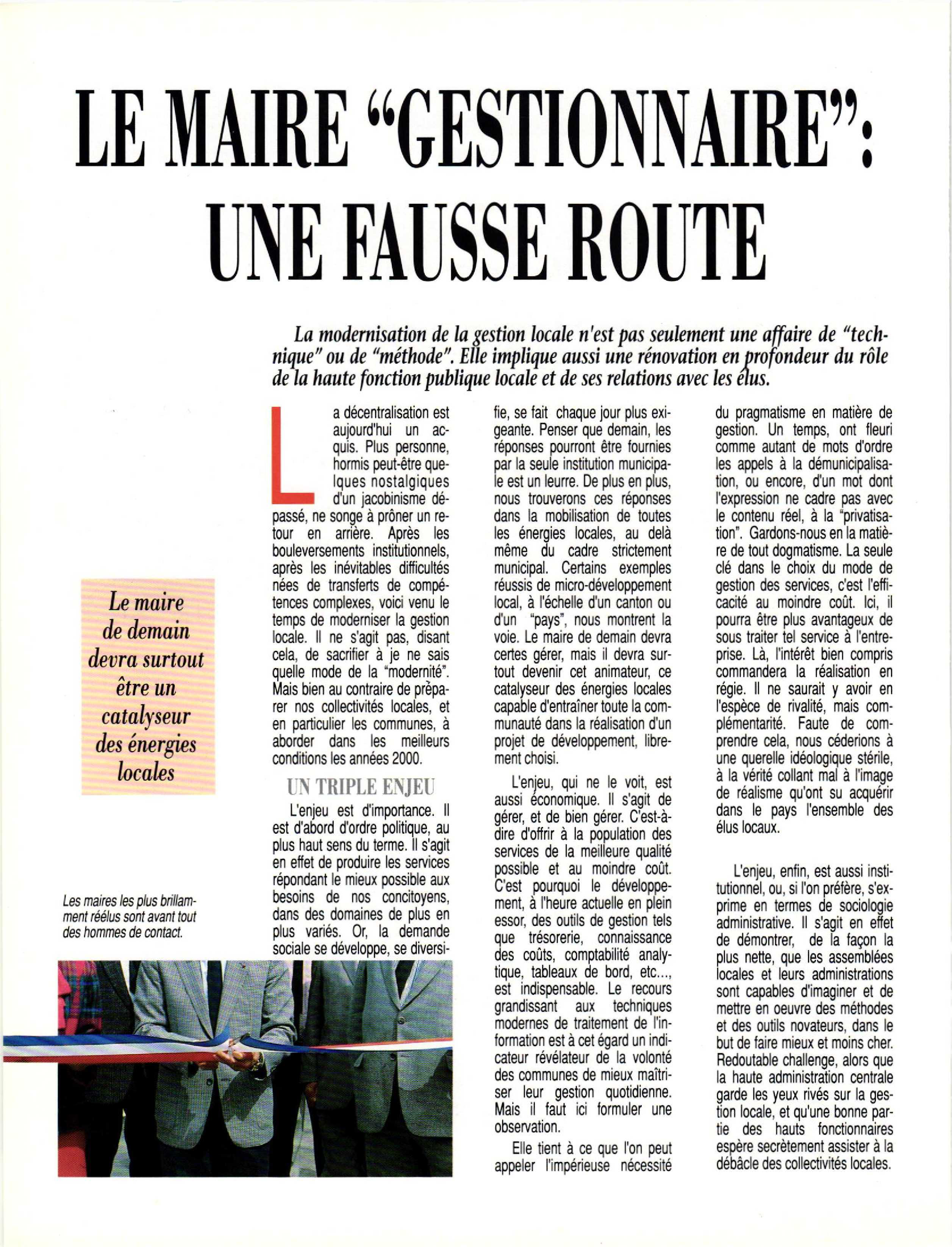 Article : Le maire « gestionnaire » : une fausse route