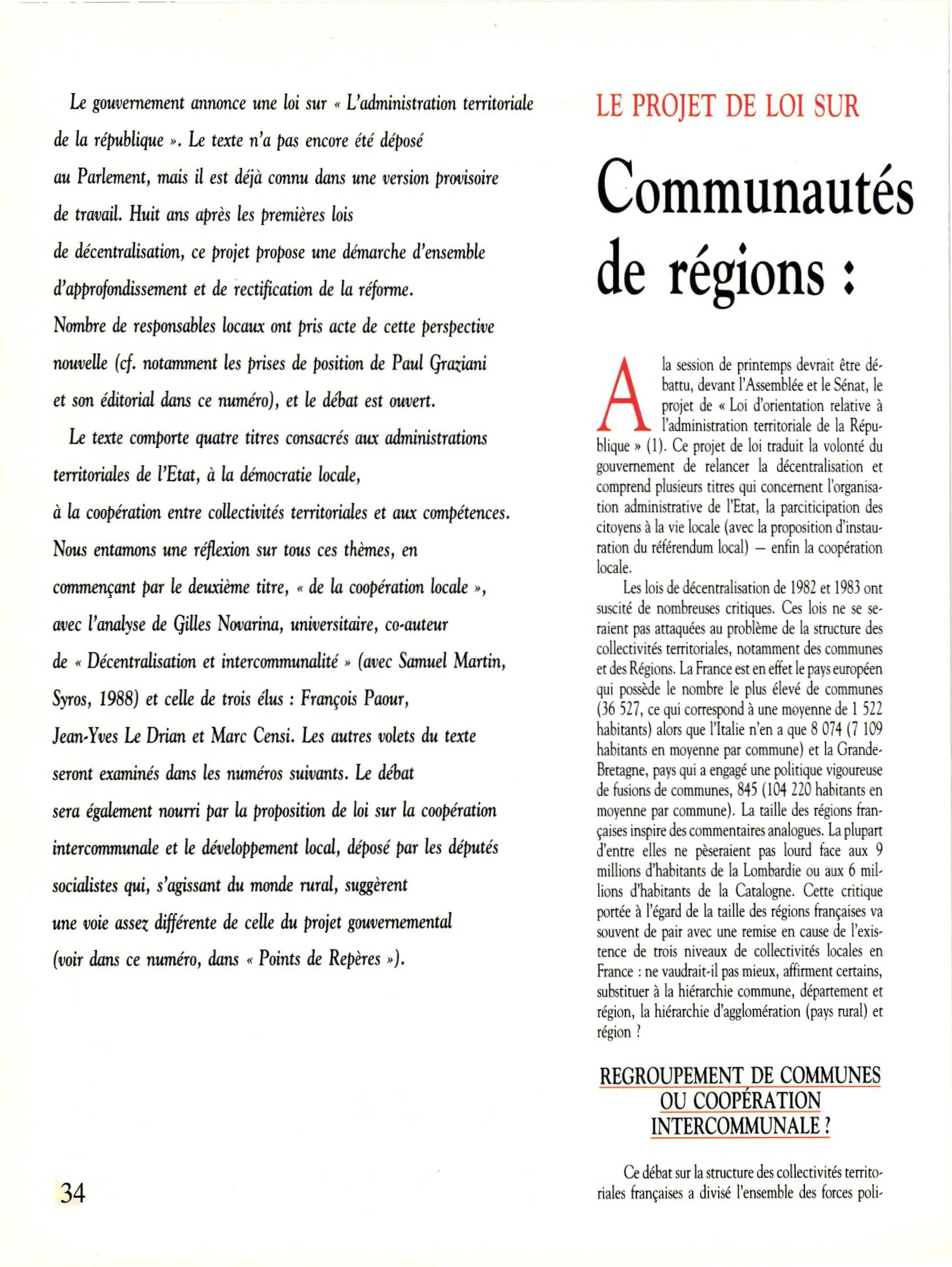 Article :  Communautés de communes, fédérations de régions : quelle coopération locale ?