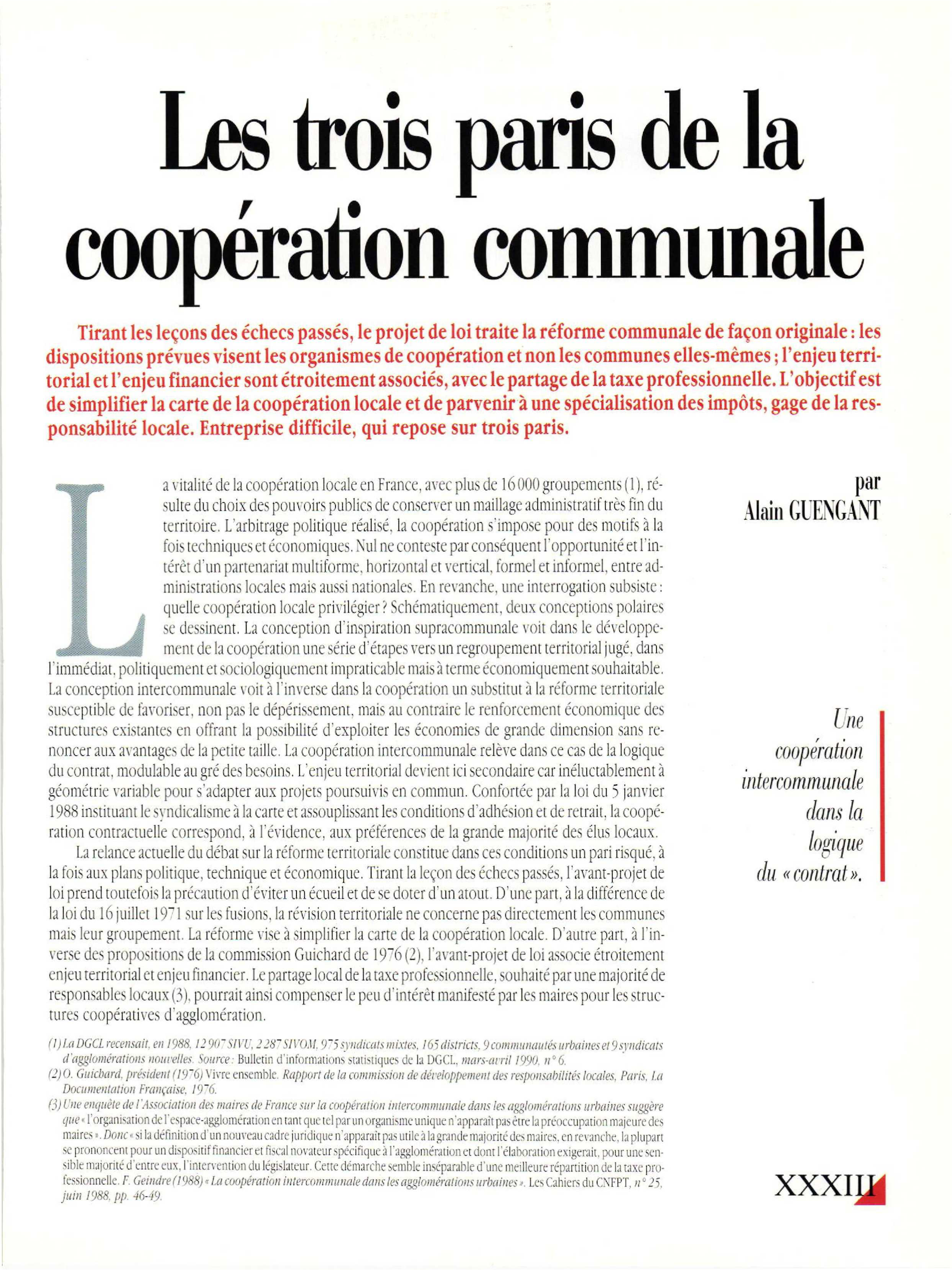 Article :  Les trois paris de la coopération communale