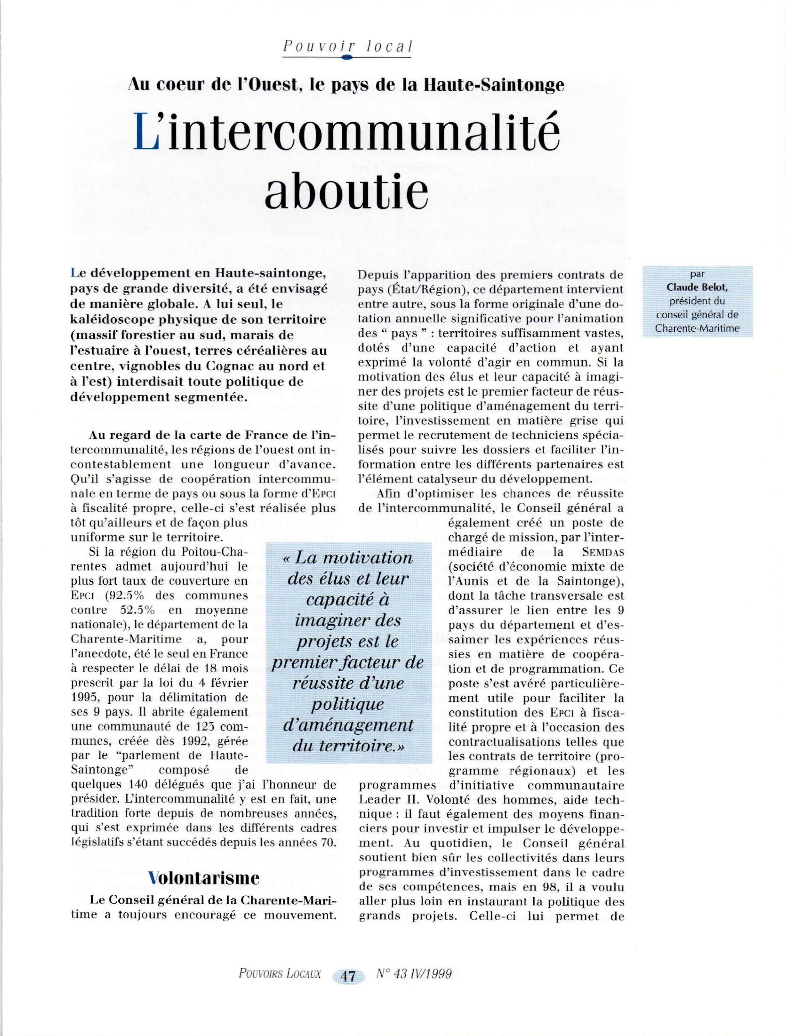 Article : Au cœur de l’Ouest, le pays de la Haute-Saintonge - L’intercommunalité aboutie