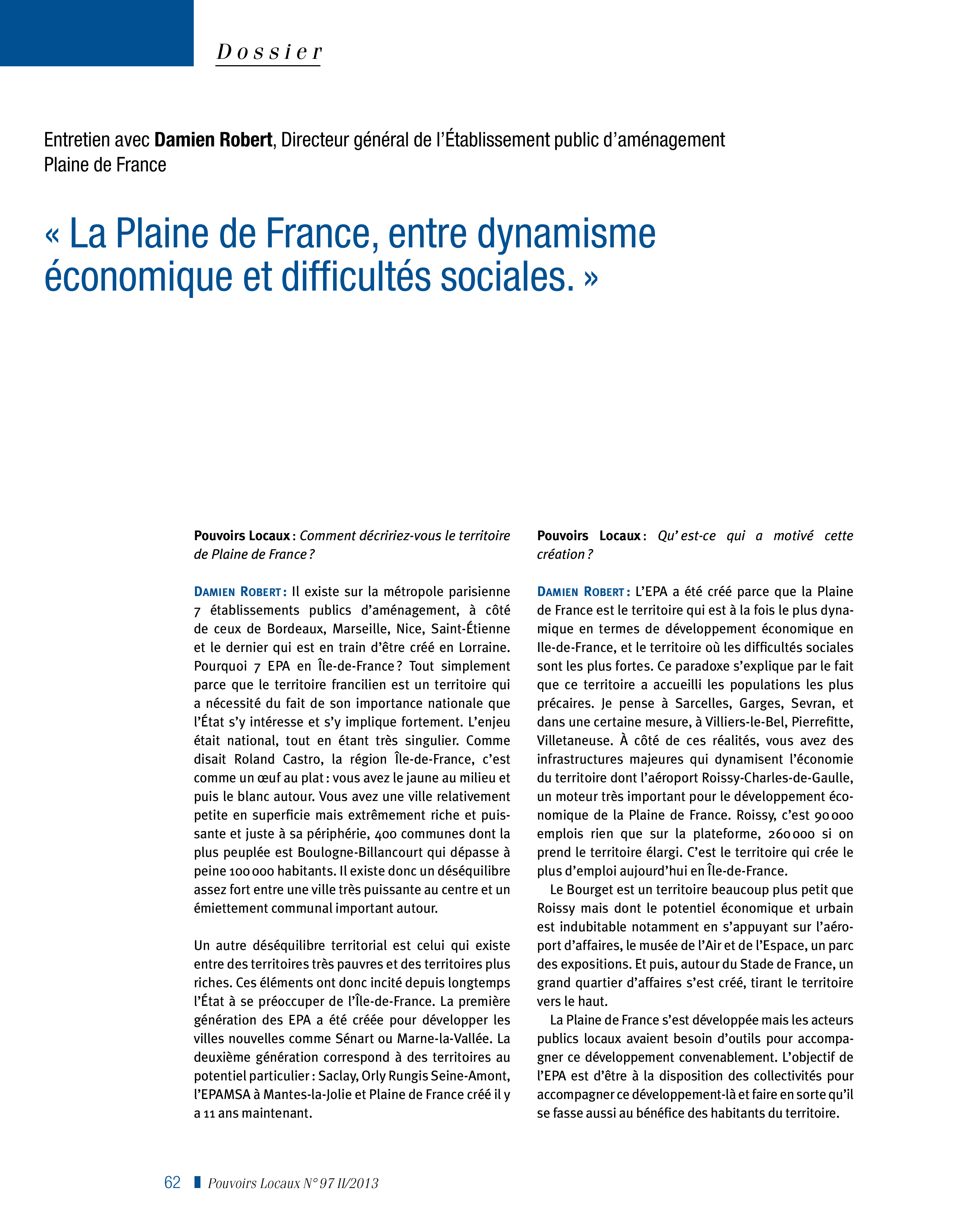 Article : « La Plaine de France, entre dynamisme économique et difficultés sociales »