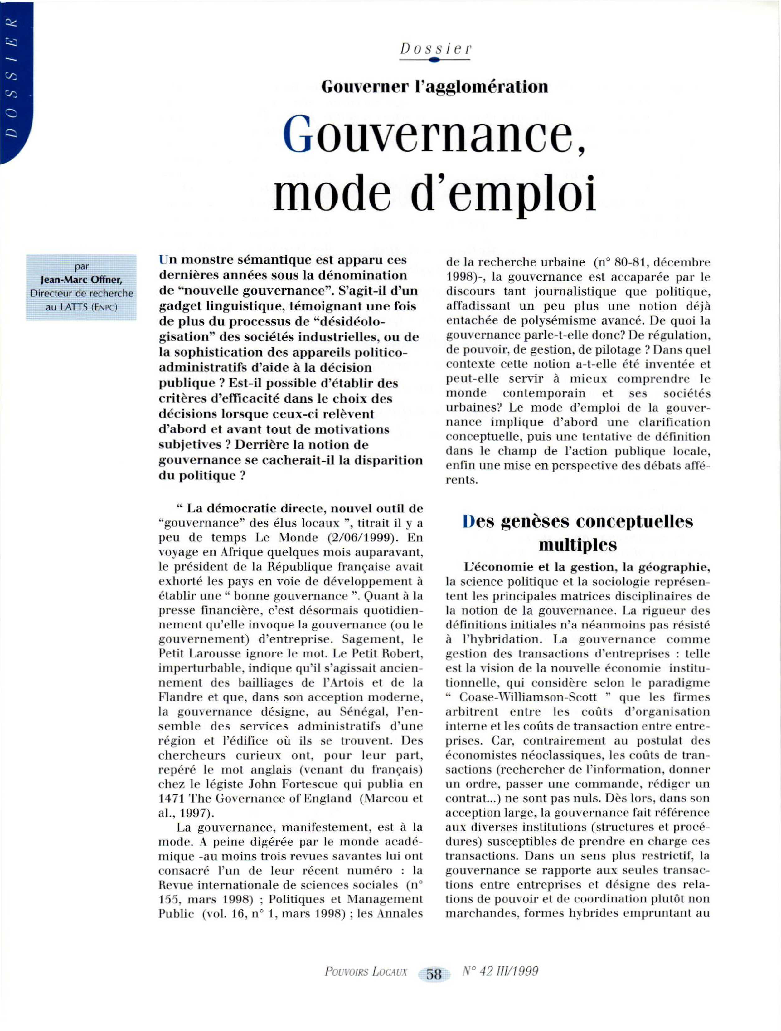 Article : Gouvernance, mode d’emploi