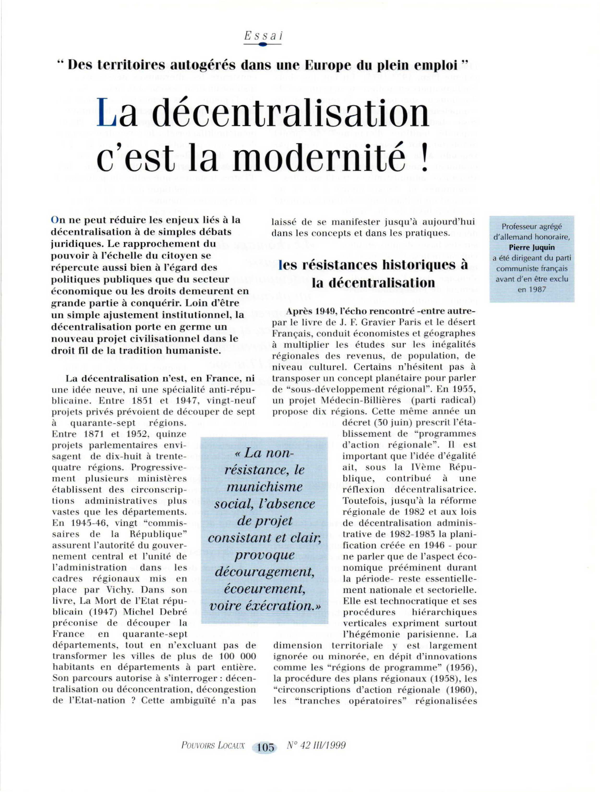 Article : La décentralisation, c’est la modernité !
