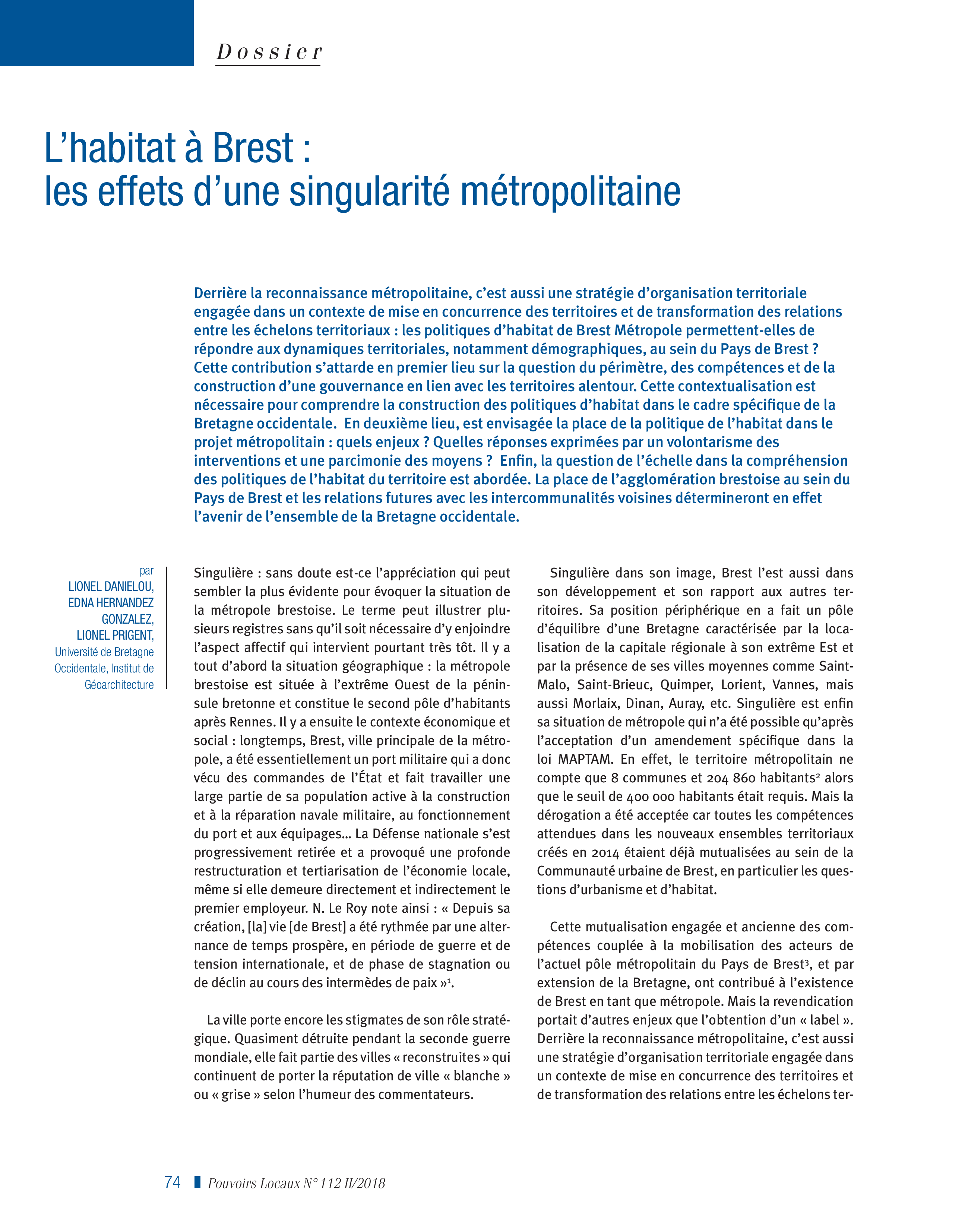 Article : L’habitat à Brest : les effets d’une singularité métropolitaine