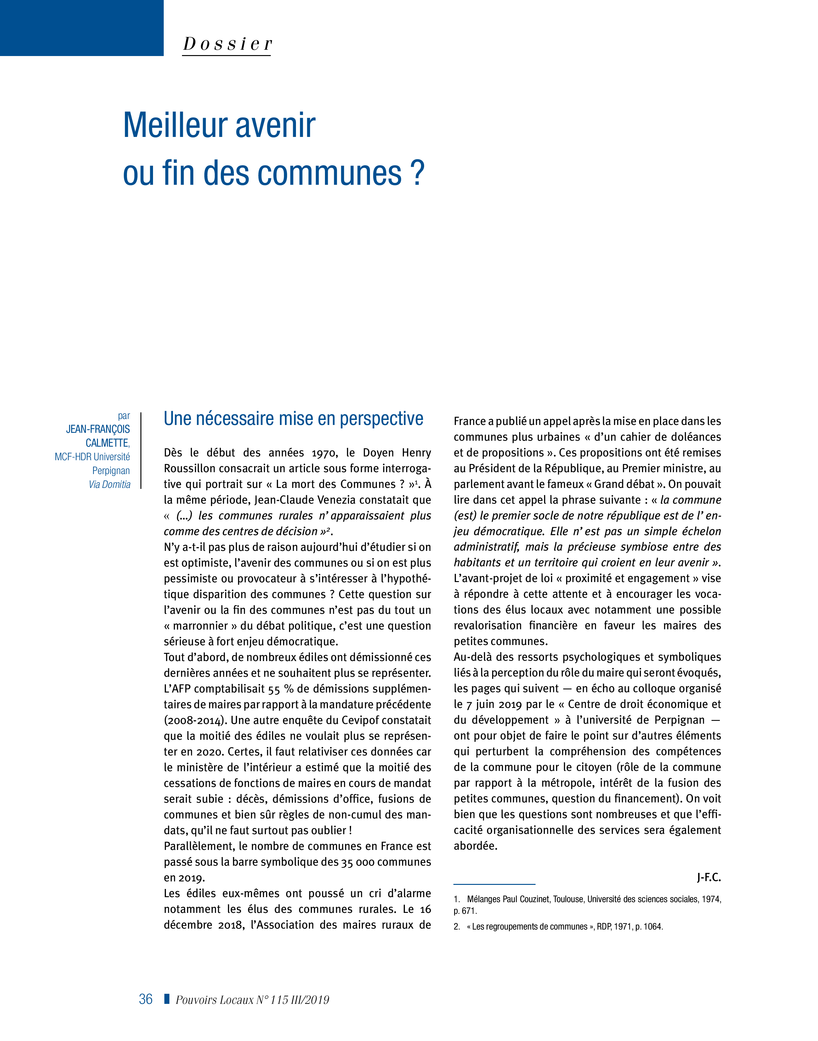 Article : Meilleur avenir ou fin des communes ? Une nécessaire mise en perspective