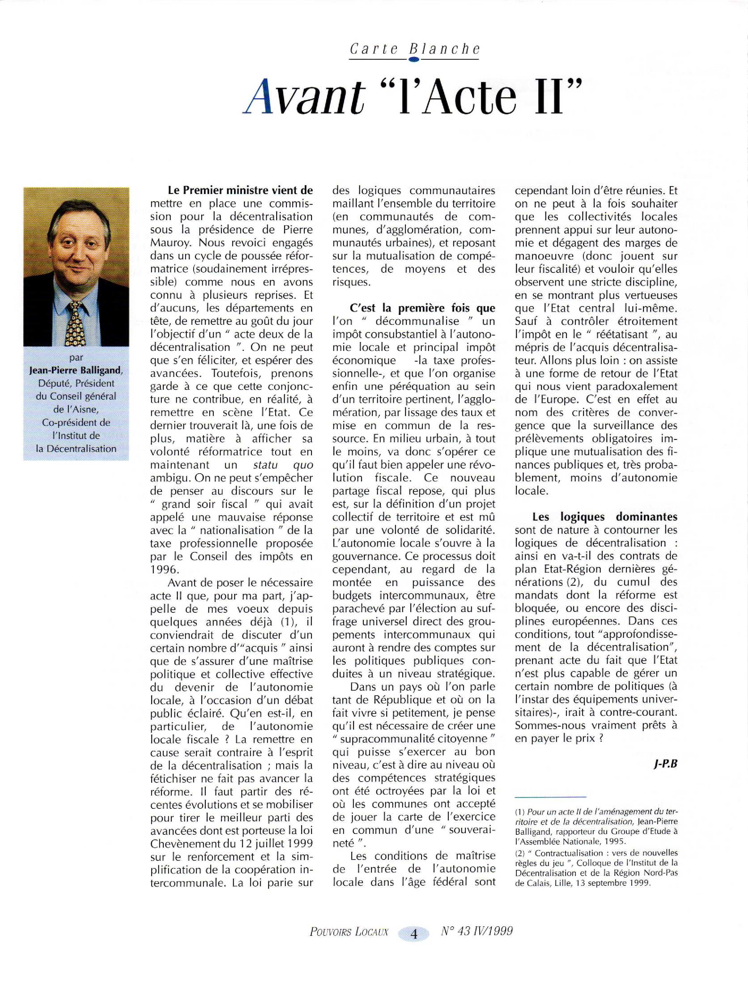 Article : Avant « l’acte II »...