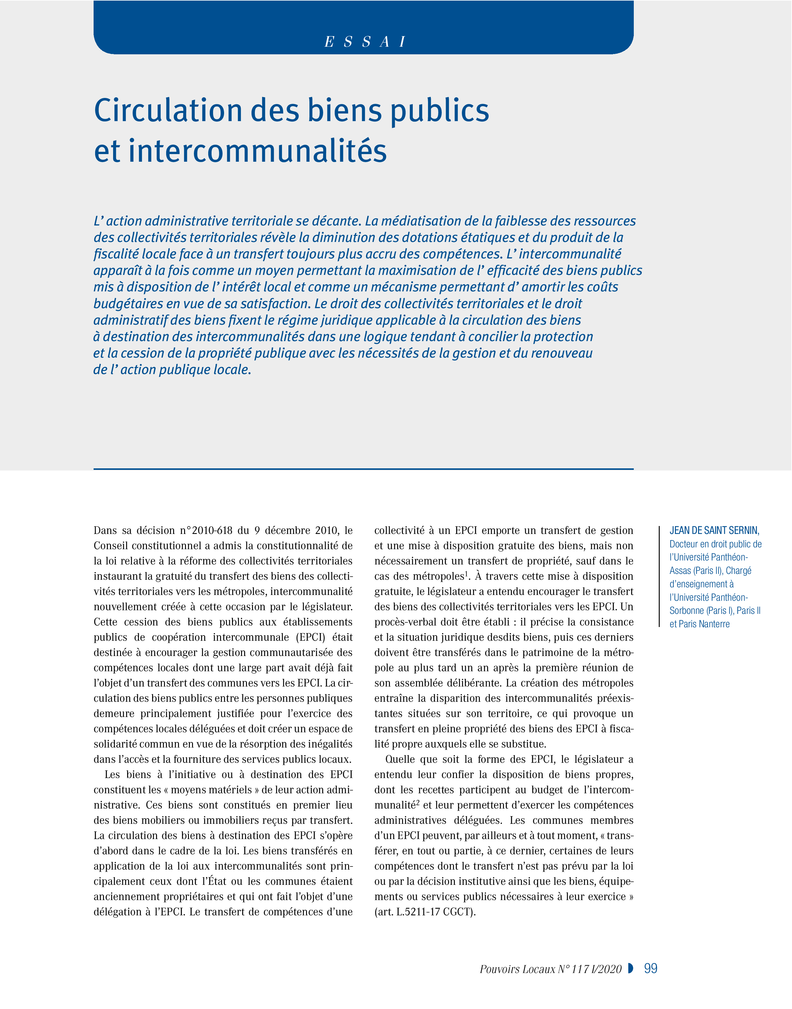 Article : Circulation des biens publics et intercommunalités