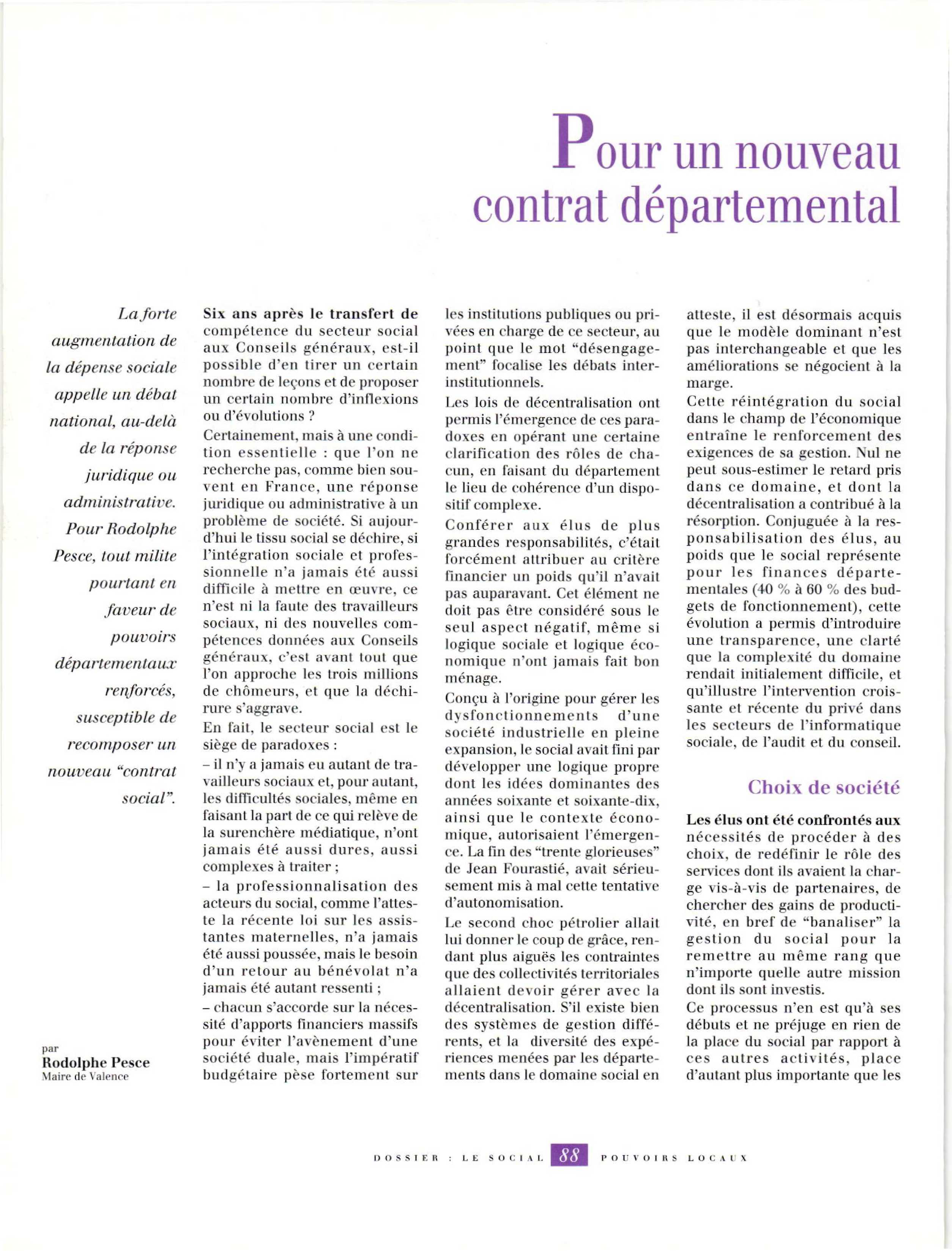 Article : Pour un nouveau contrat départemental