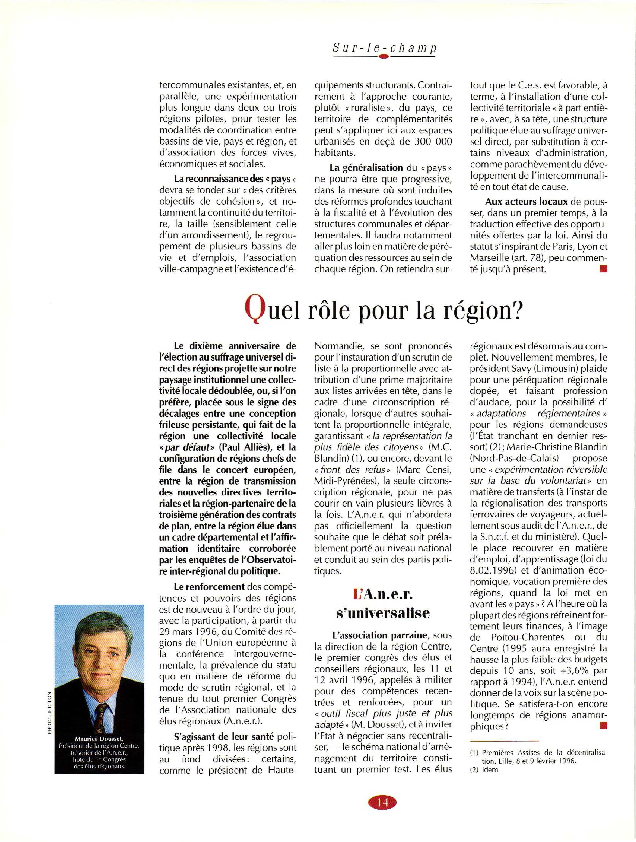 Article : Quel rôle pour la Région ?