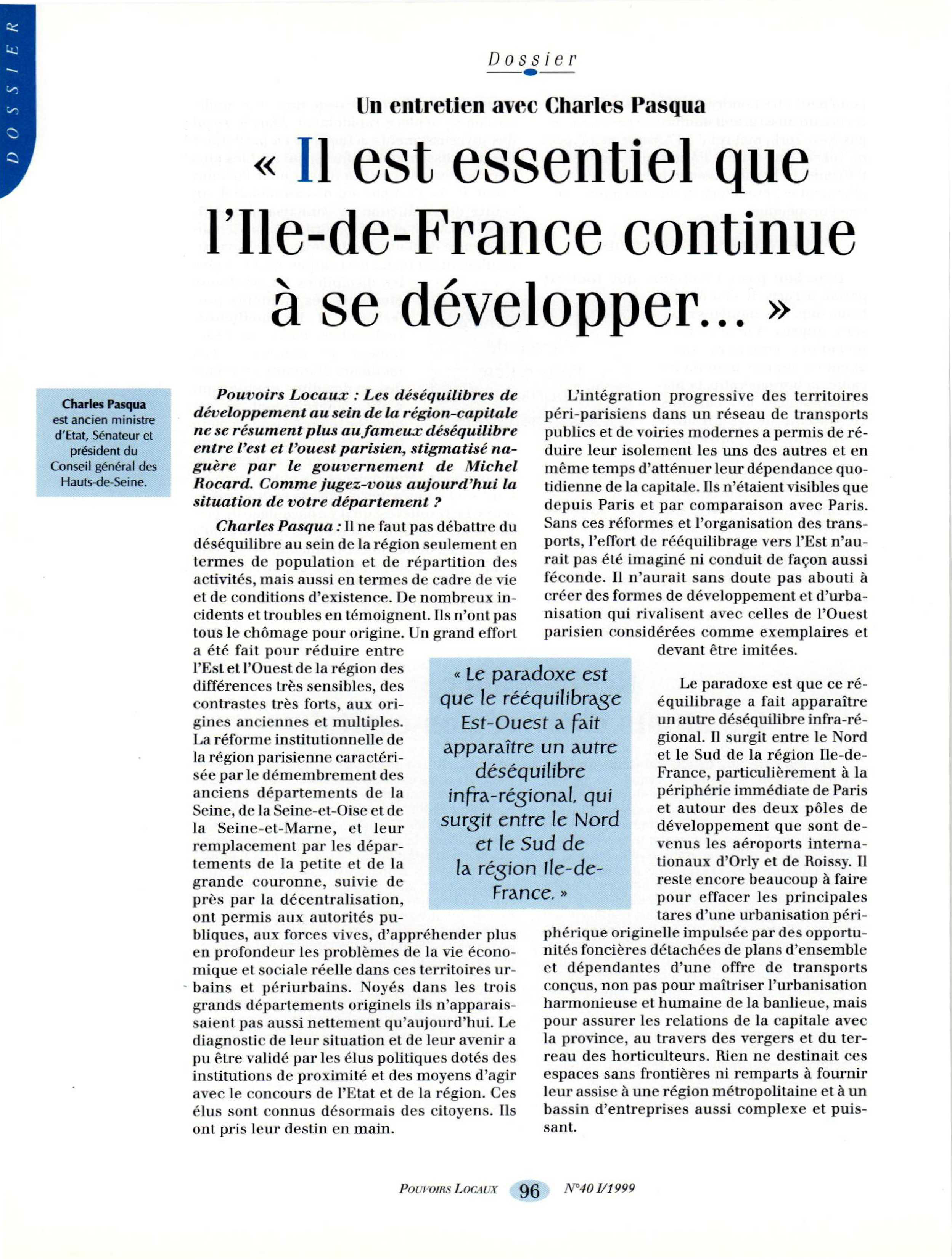 Article : Entretien avec Charles Pasqua