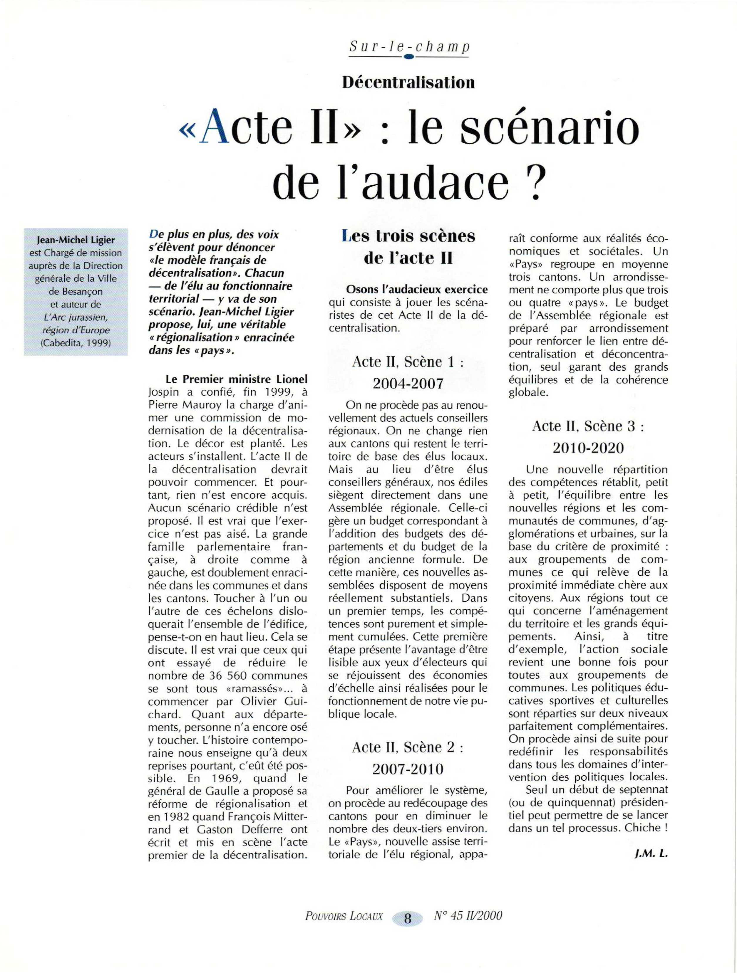 Article : « Acte II » : le scénario de l’audace