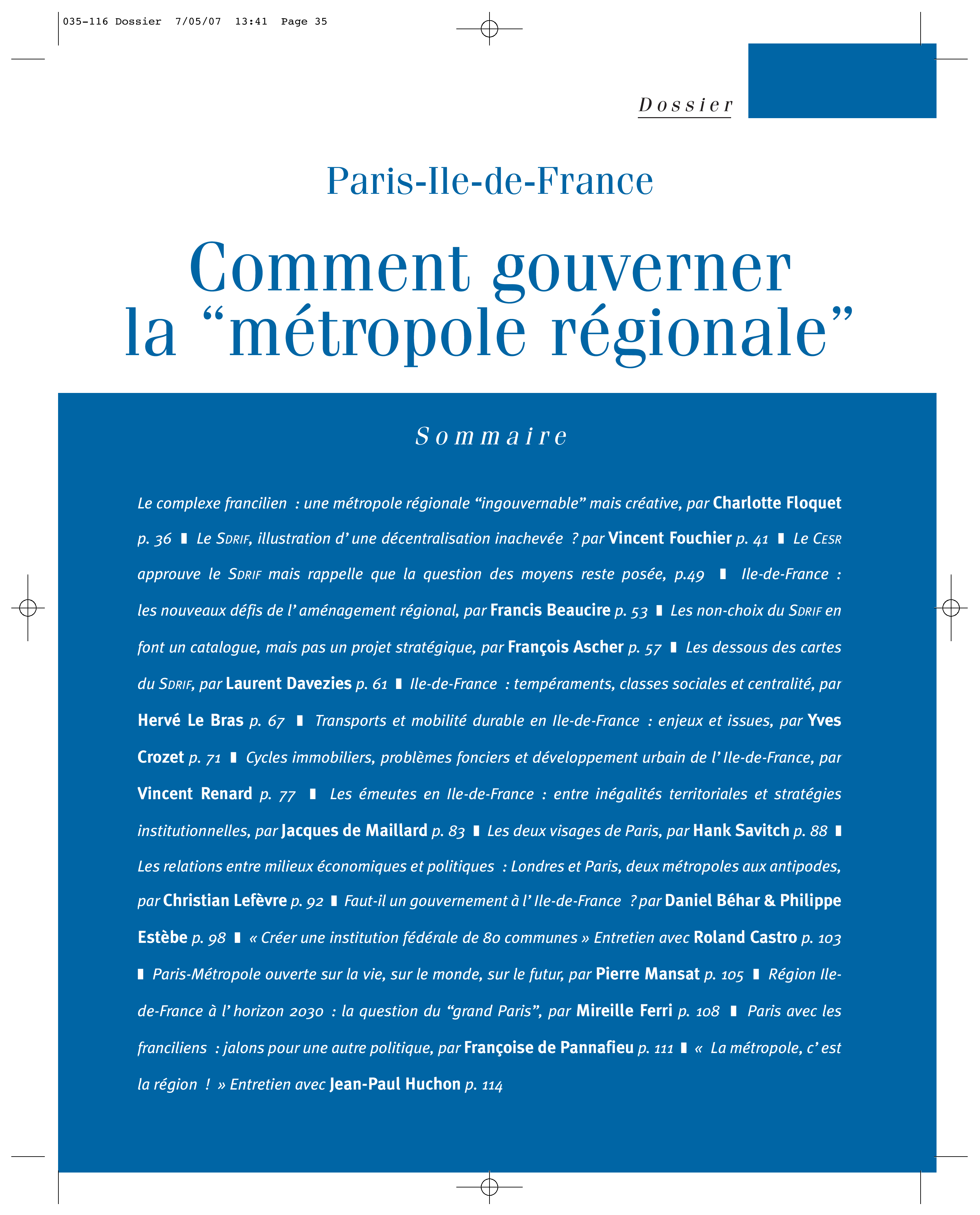 Article : Le complexe francilien : une métropole régionale « ingouvernable » mais créative