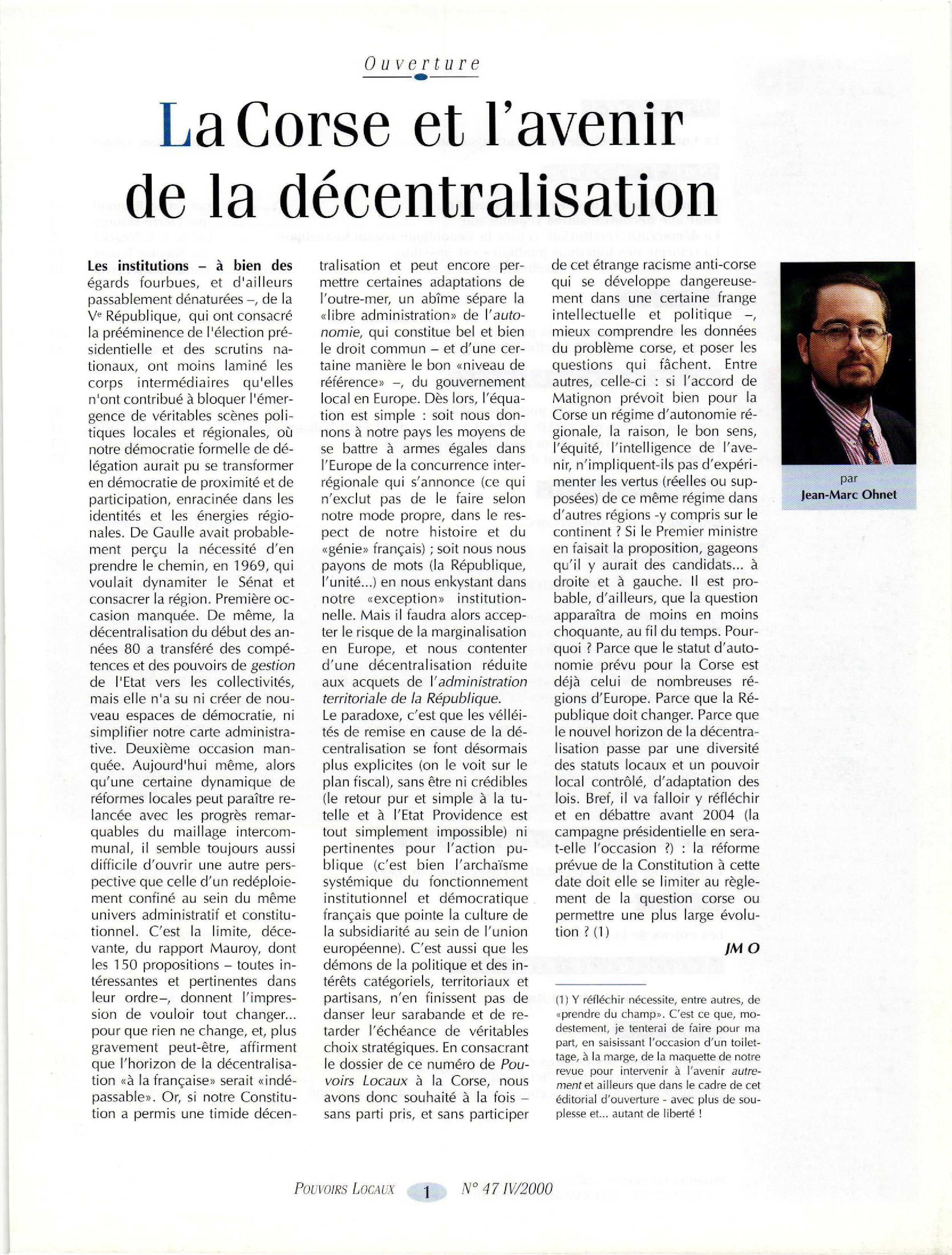 Article : La Corse et l’avenir de la décentralisation