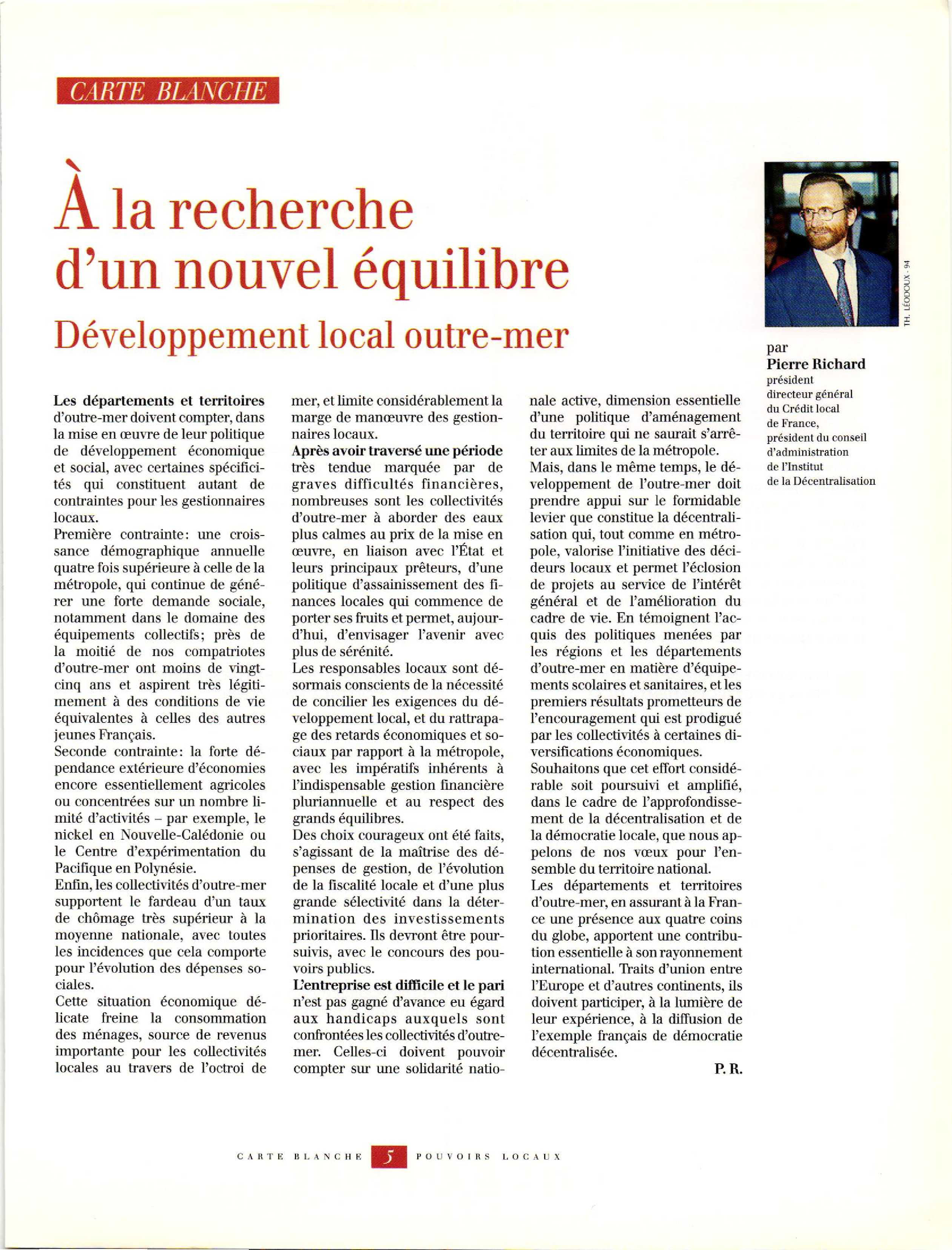 Article : À la recherche d’un nouvel équilibre. Développement local outre-mer