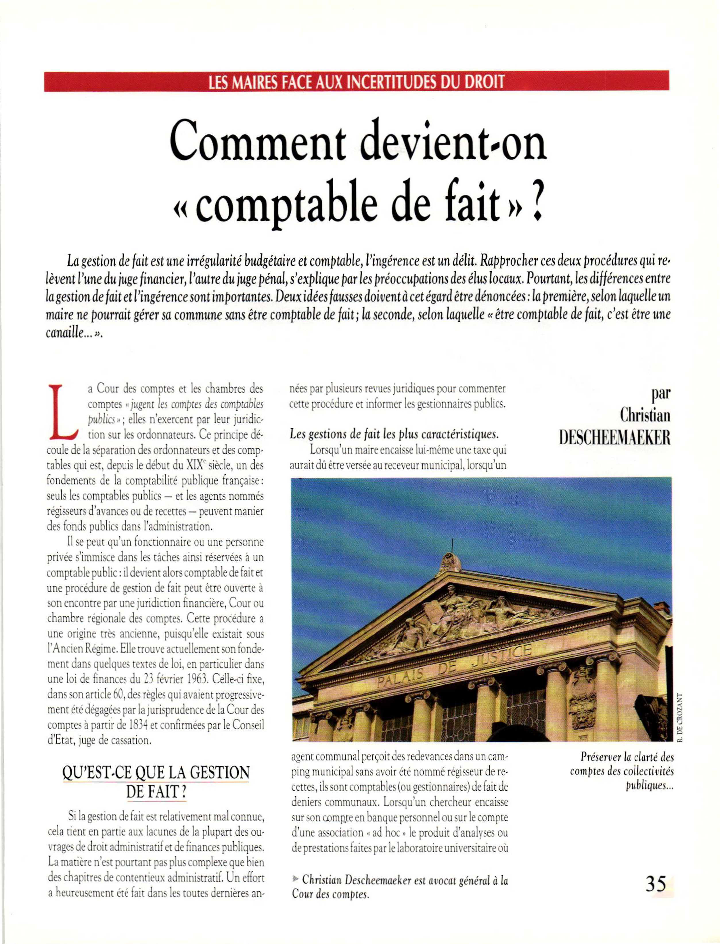 Article : Les mairies face aux incertitudes du droit. Comment devient-on comptable de fait ?