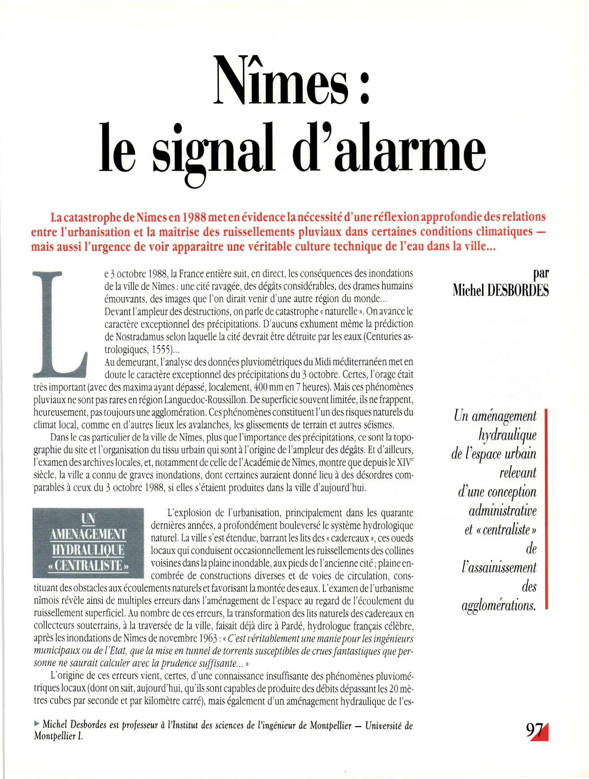 Article : Nîmes, le signal d’alarme