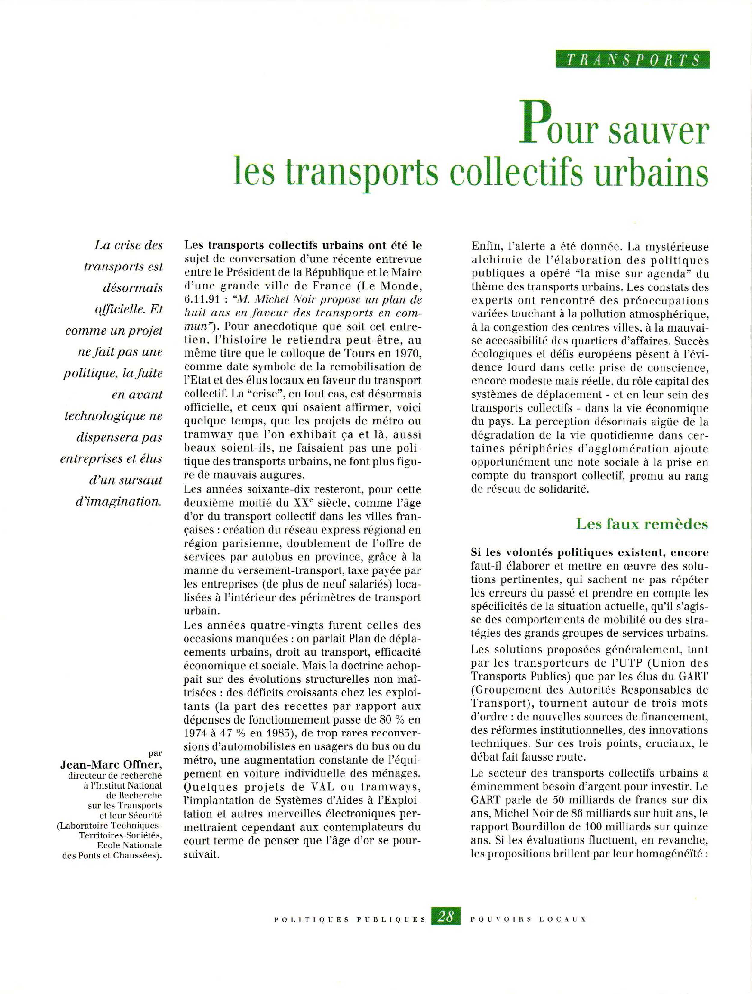 Article : Pour sauver les transports collectifs urbains