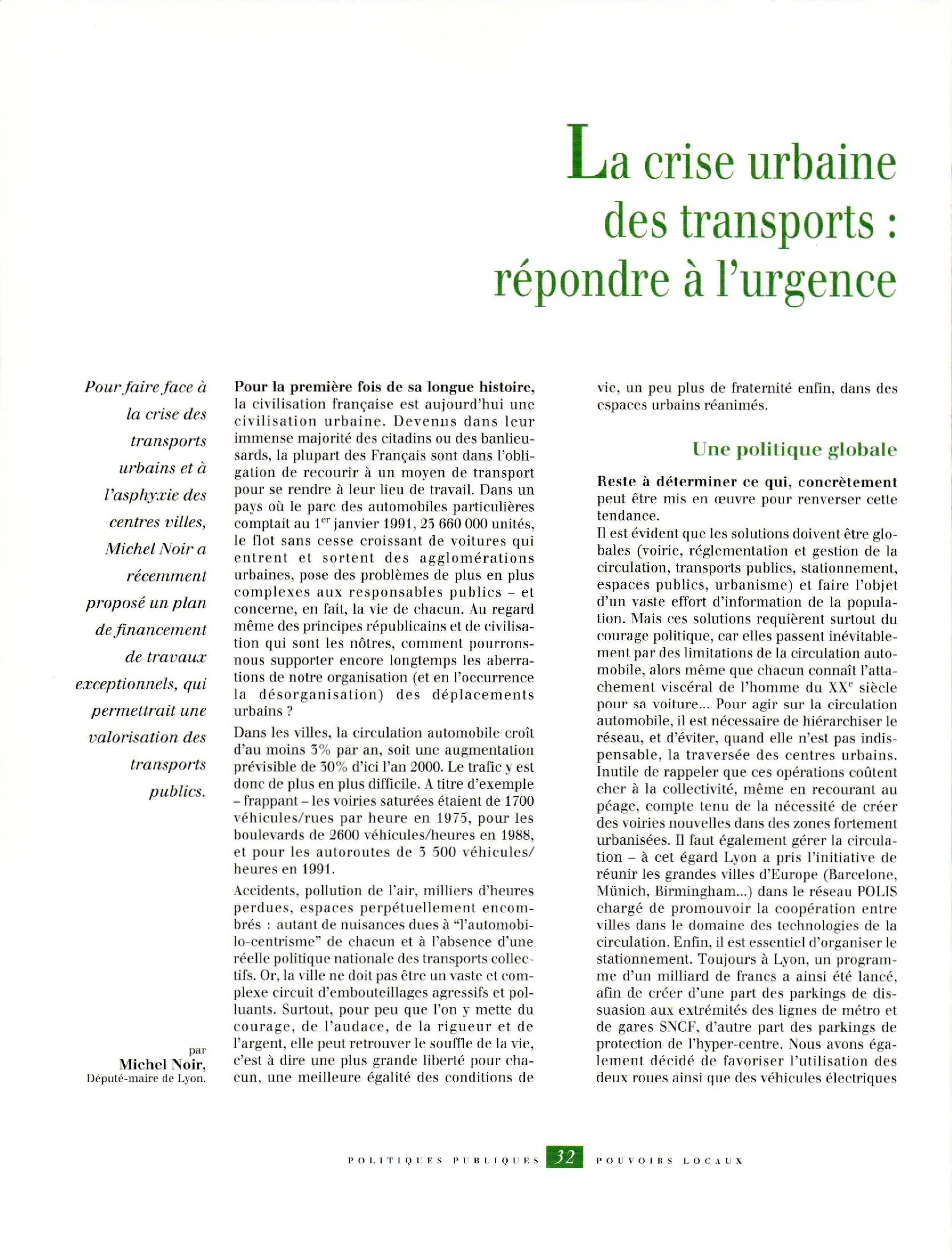 Article : La crise urbaine des transports : répondre à l’urgence