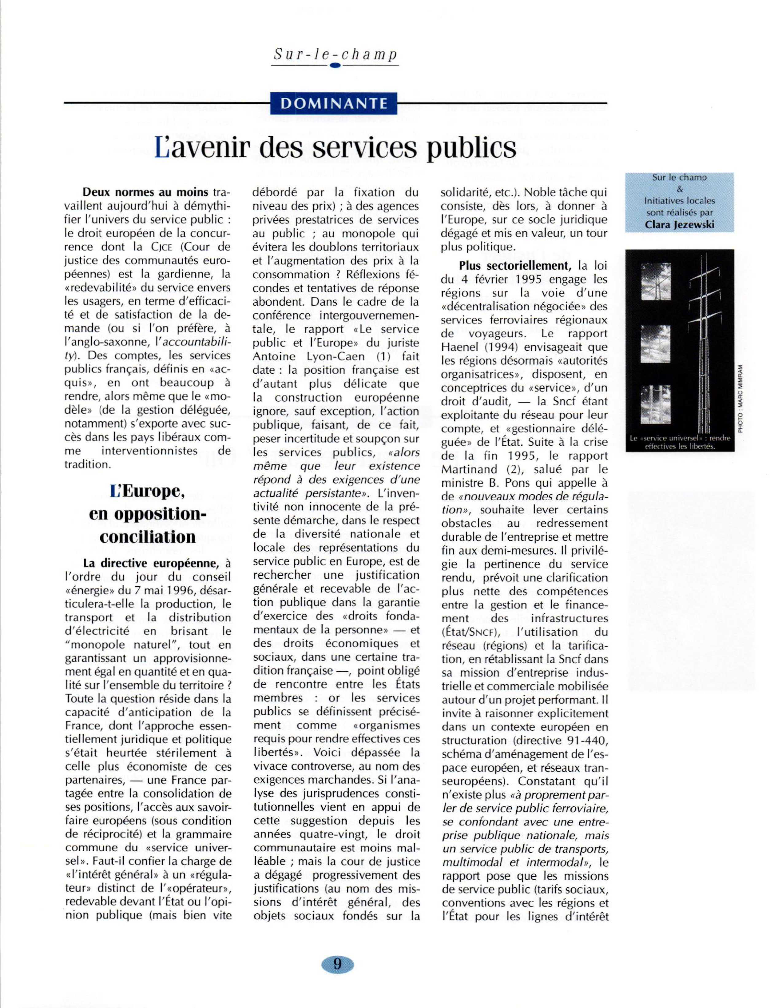 Article :  L’avenir des services publics