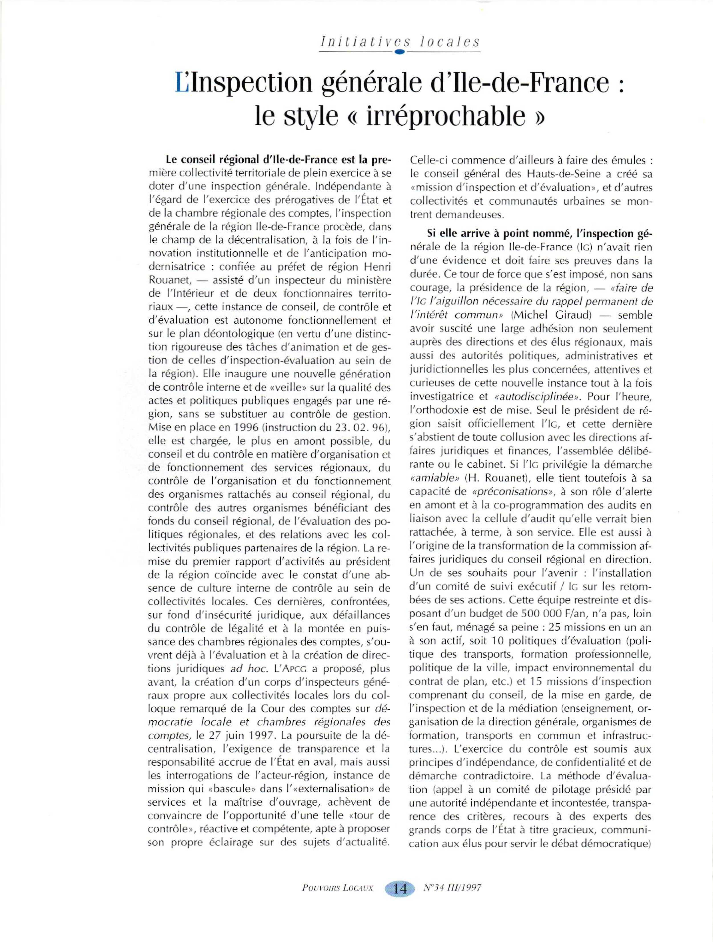 Article :  Henri Rouanet et l’Inspection générale d’Ile-de-France : le style « irréprochable », Initiatives Locales