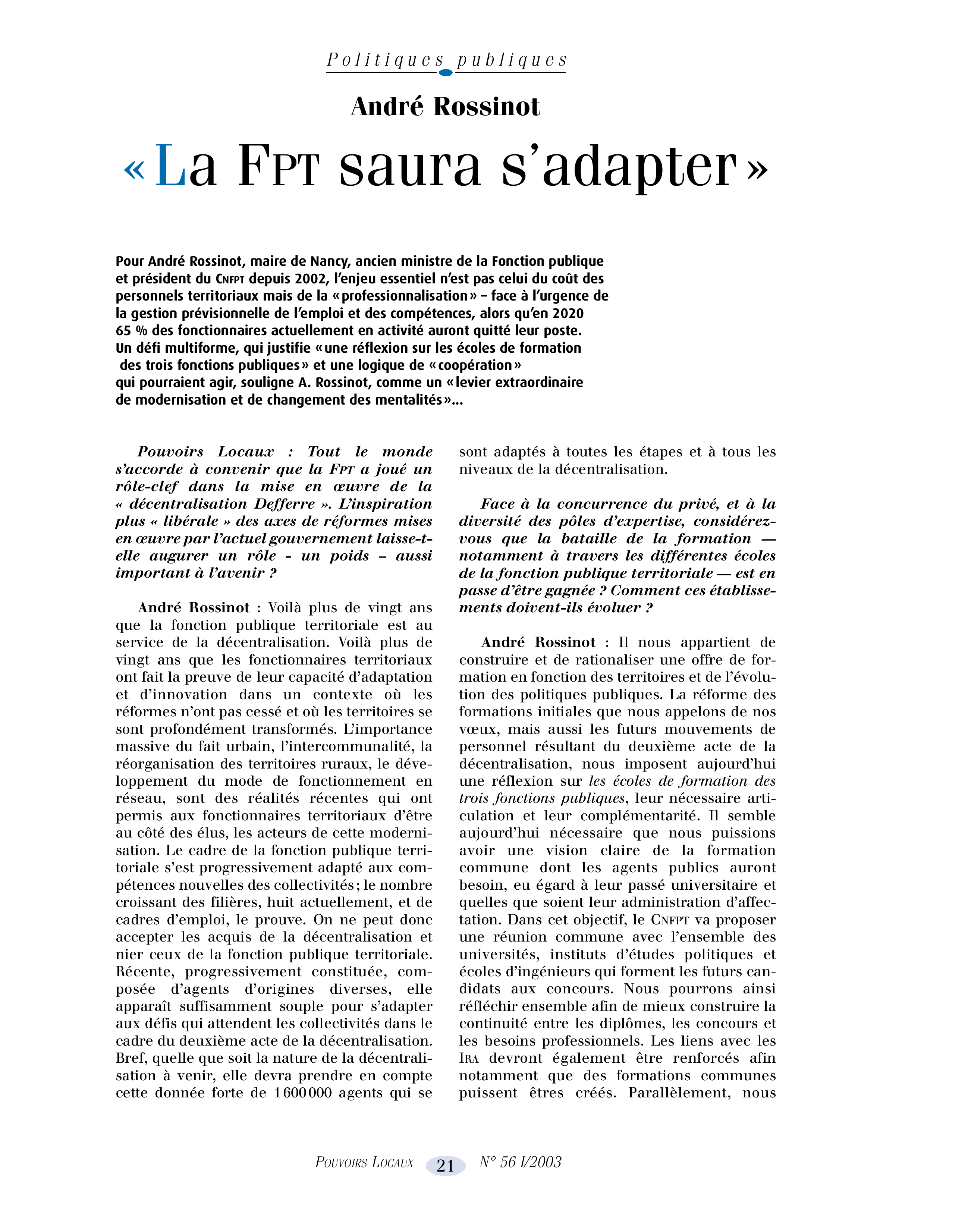 Article : La FPT saura s’adapter