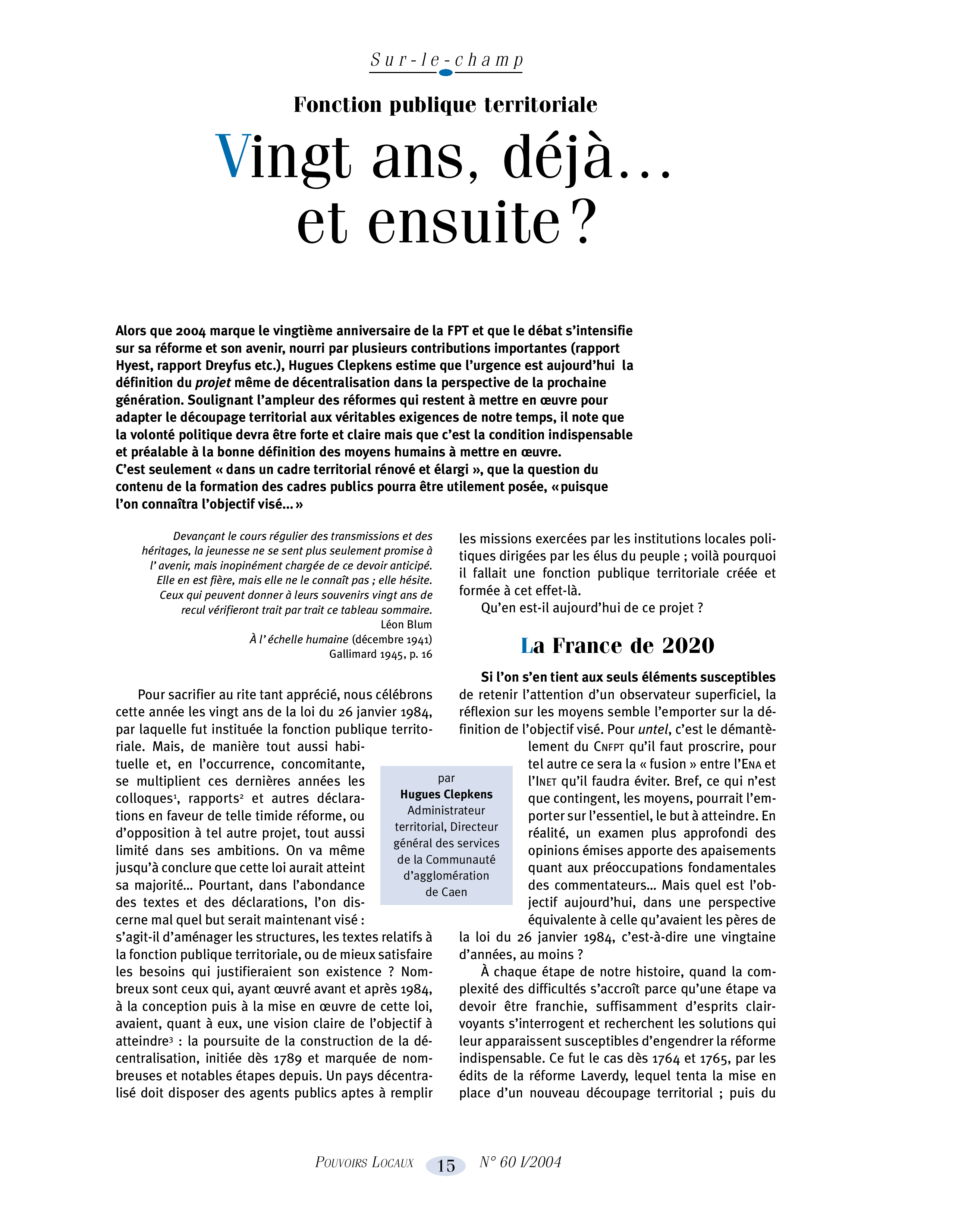 Article : FPT : vingt ans, déjà… et ensuite !