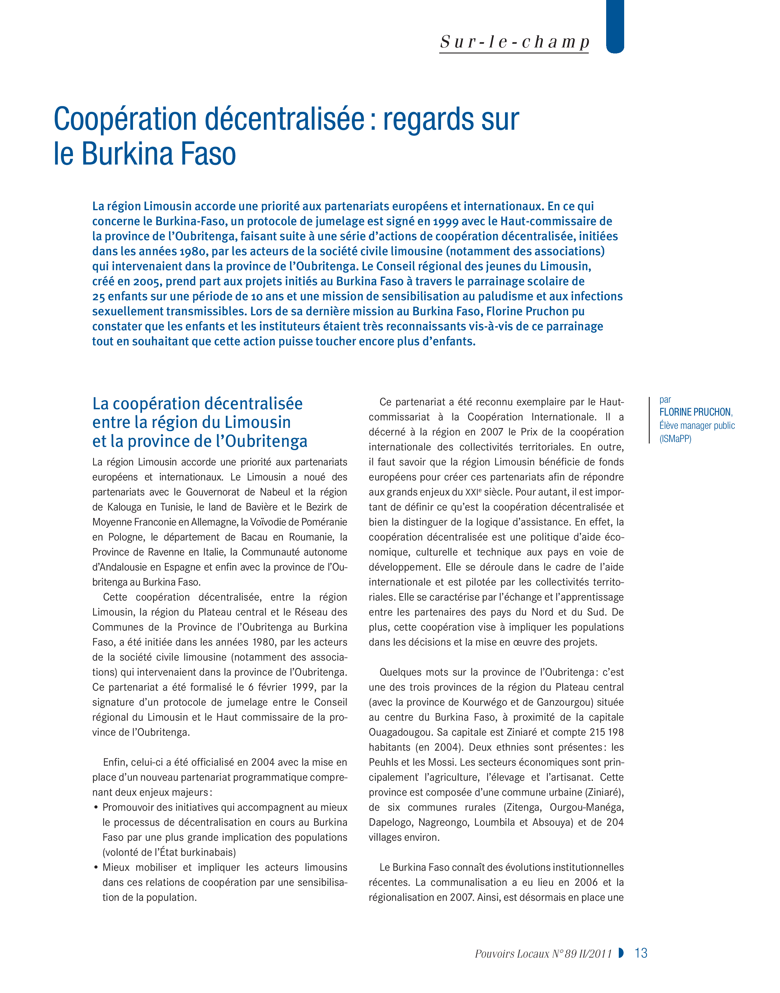 Article : Coopération décentralisée : regards sur le Burkina Faso