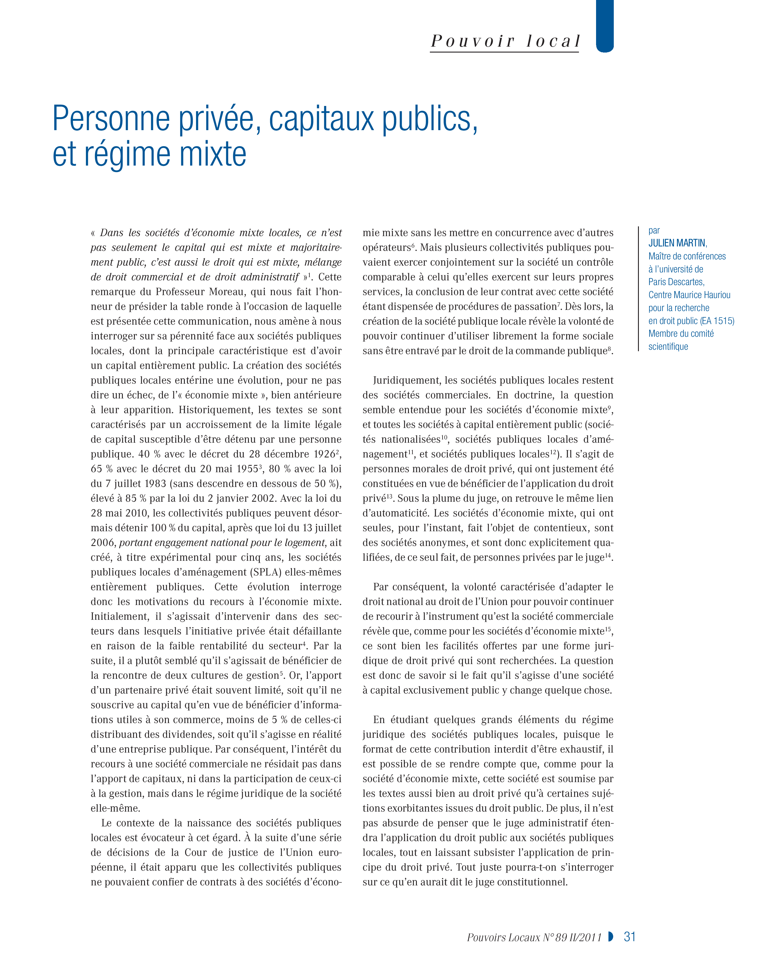 Article : Personne privée, capitaux publics, et régime mixte