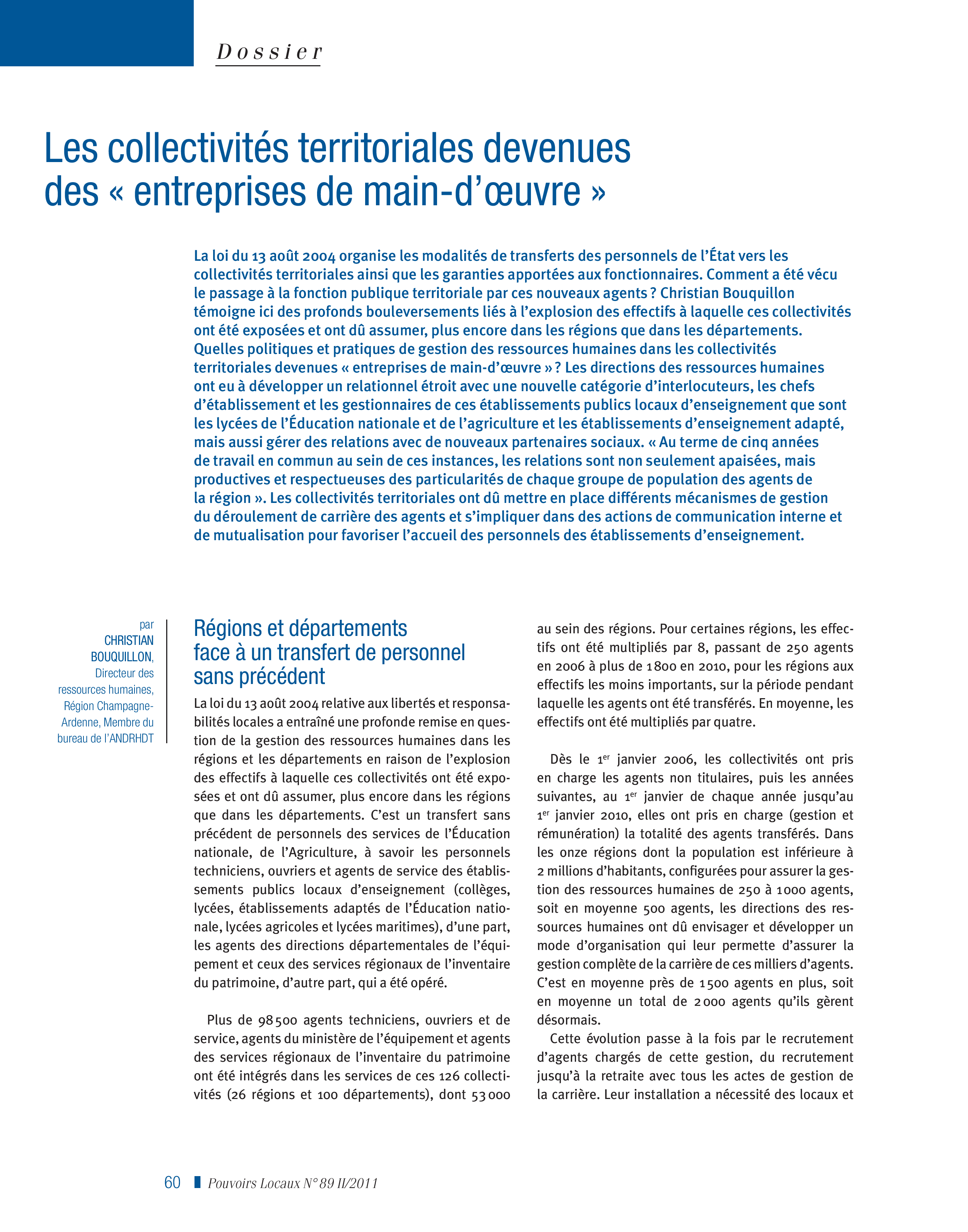 Article : Les collectivités territoriales devenues des « entreprises de main d’oeuvre »