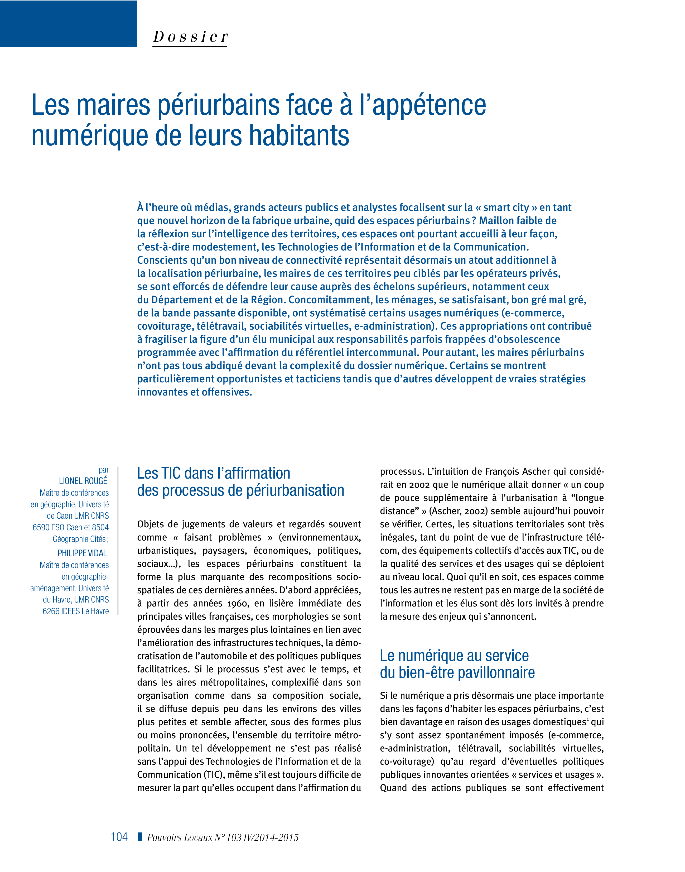 Article : Les maires périurbains face à l’appétence numérique de leurs habitants