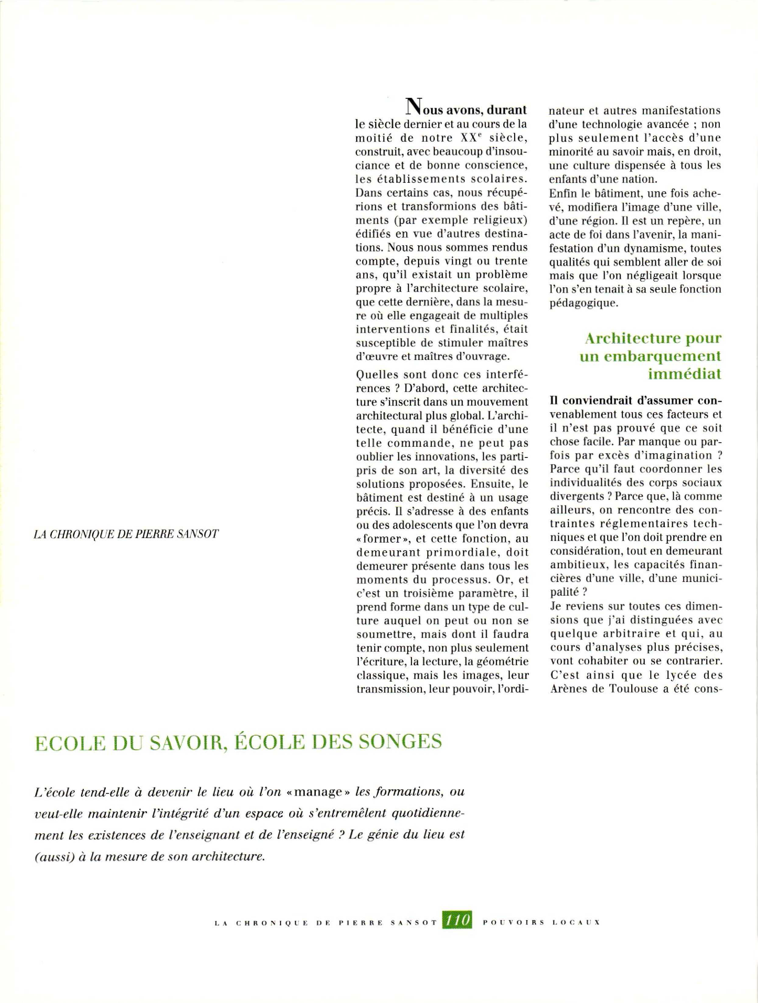 Article : École de savoir, école des songes