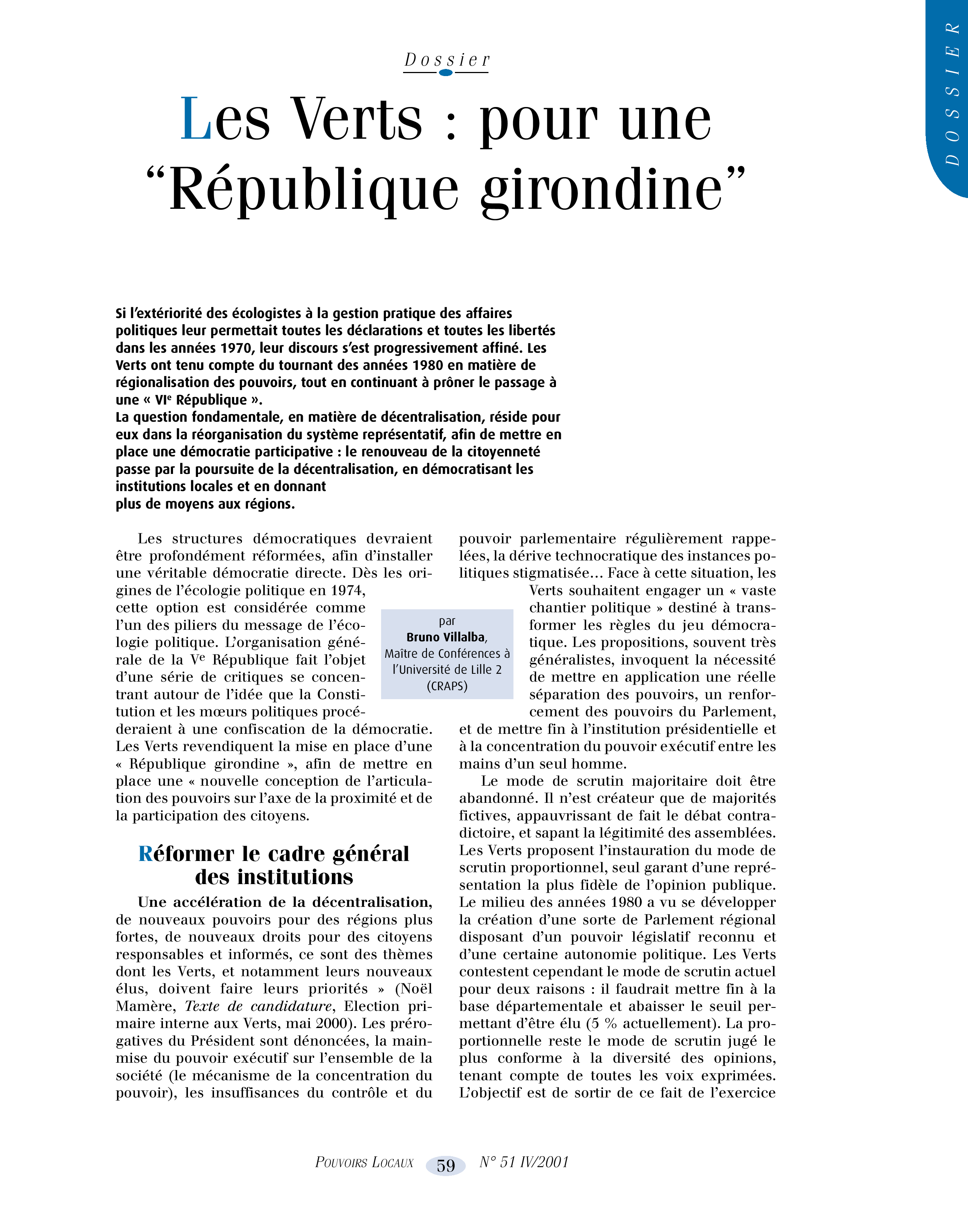 Article : Les Verts : pour une « République girondine »