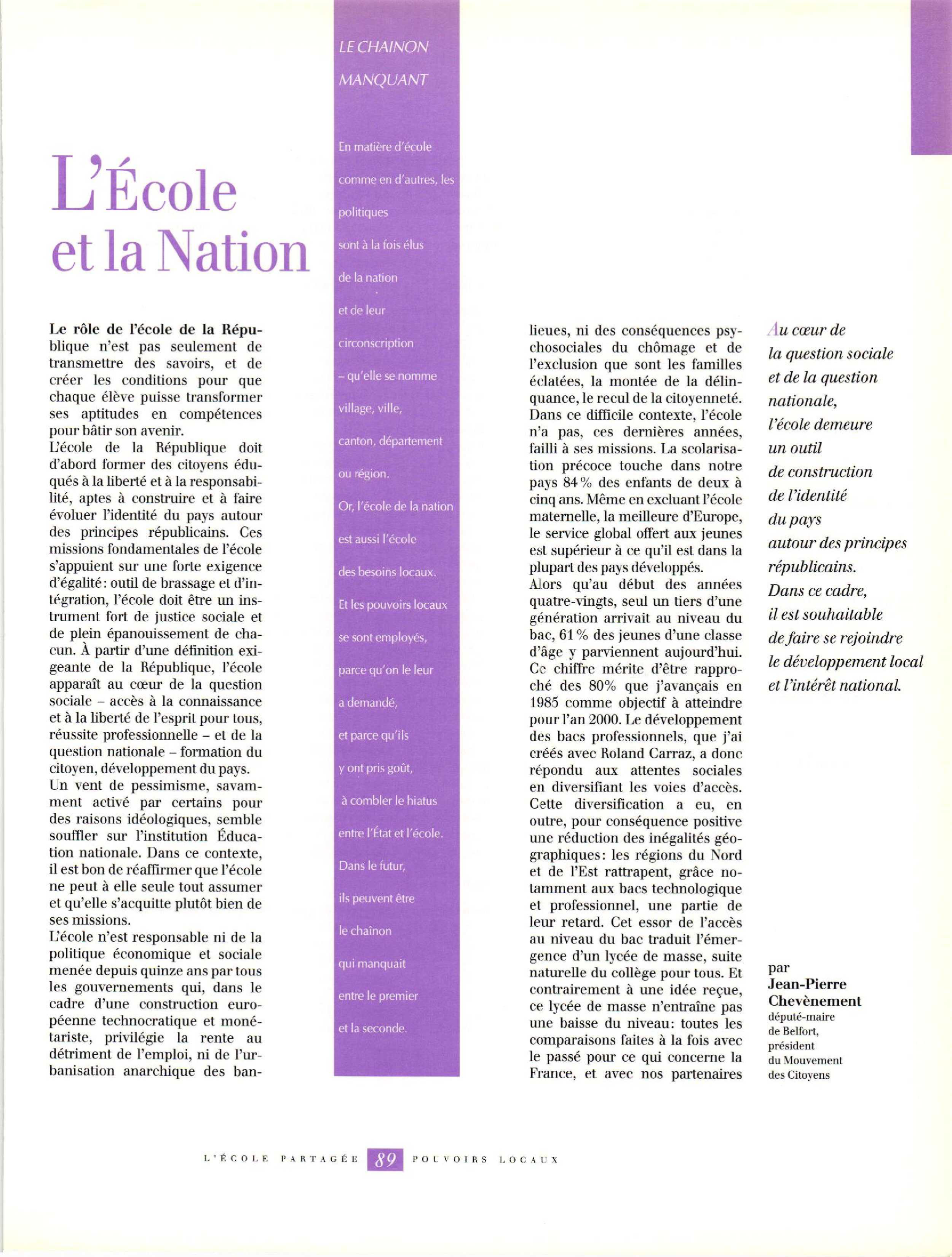 Article : L’École et la Nation