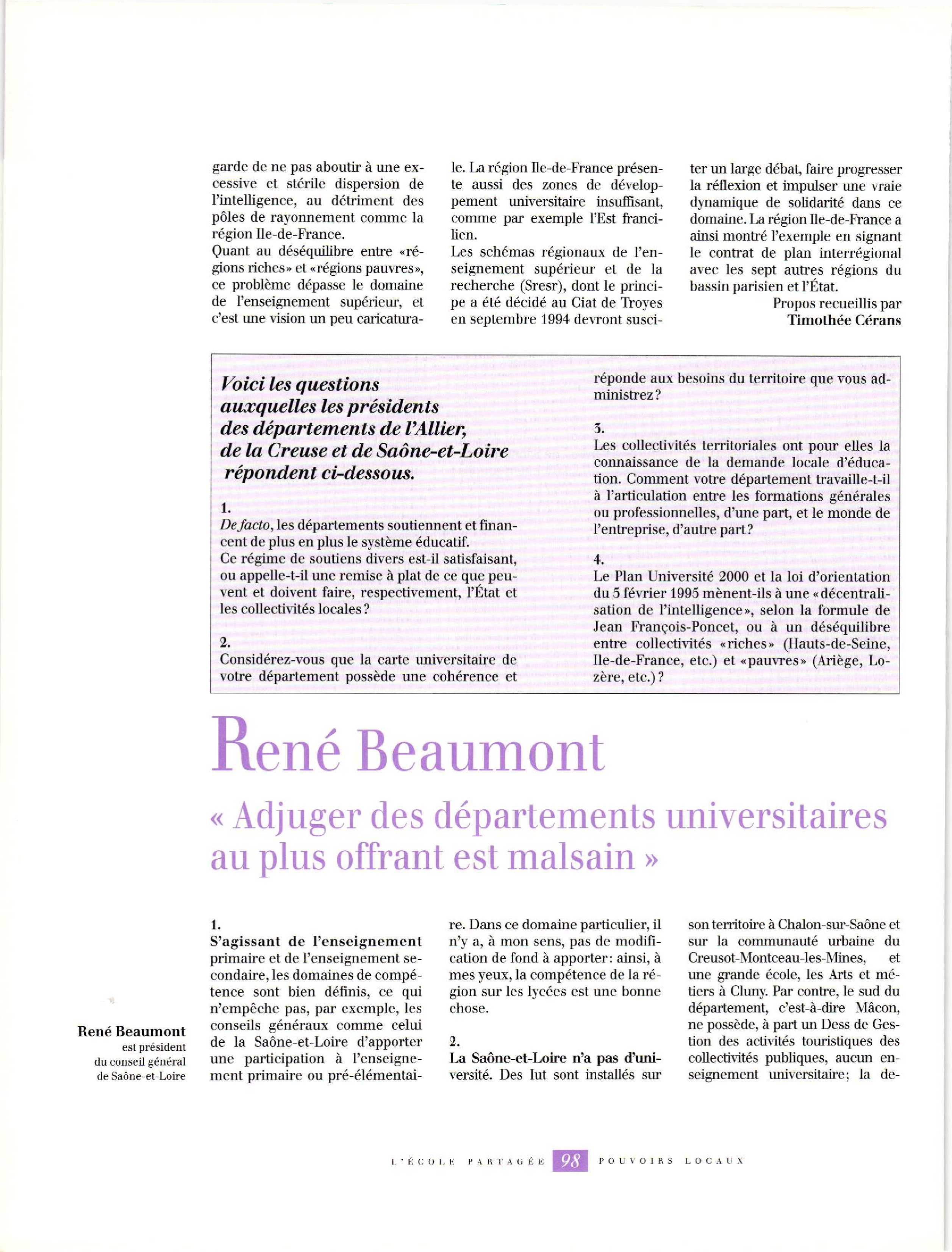Article : Entretien avec Beaumont R.