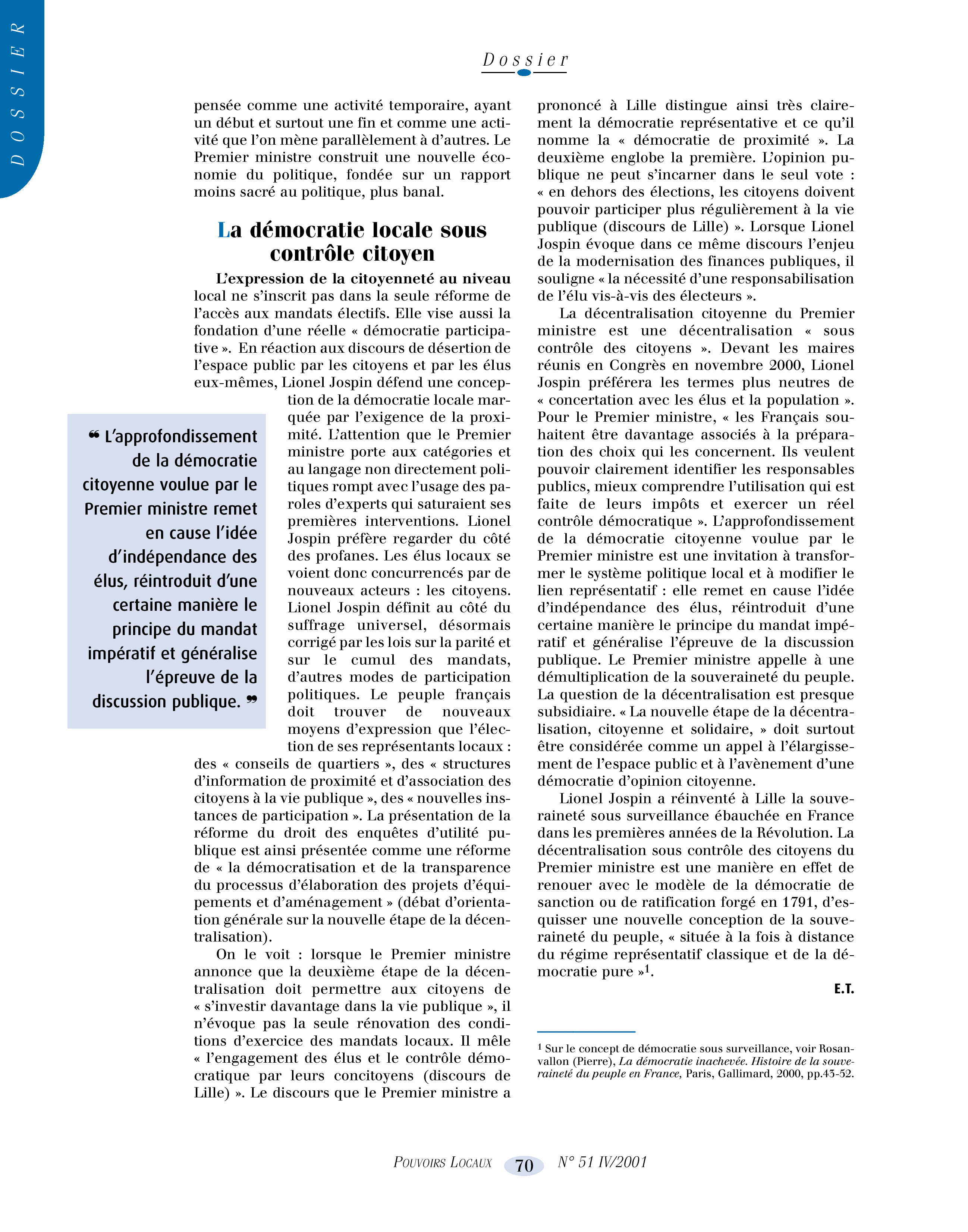 Article : Quelle « République des proximités » ?, entretien avec Raffarin J-P