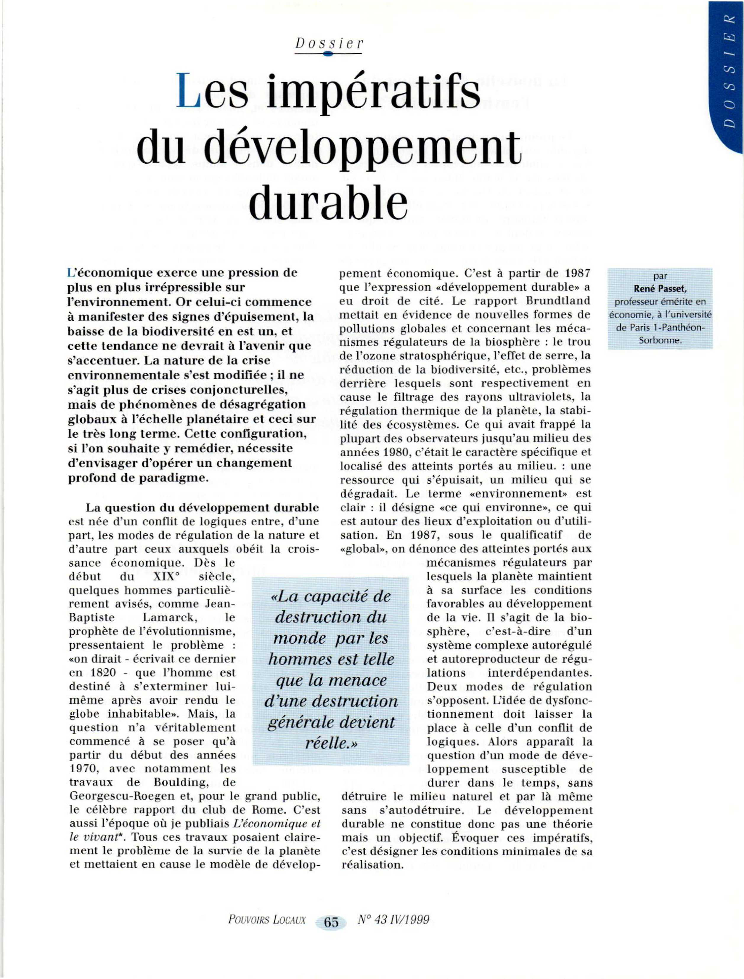 Article : Les impératifs du développement durable