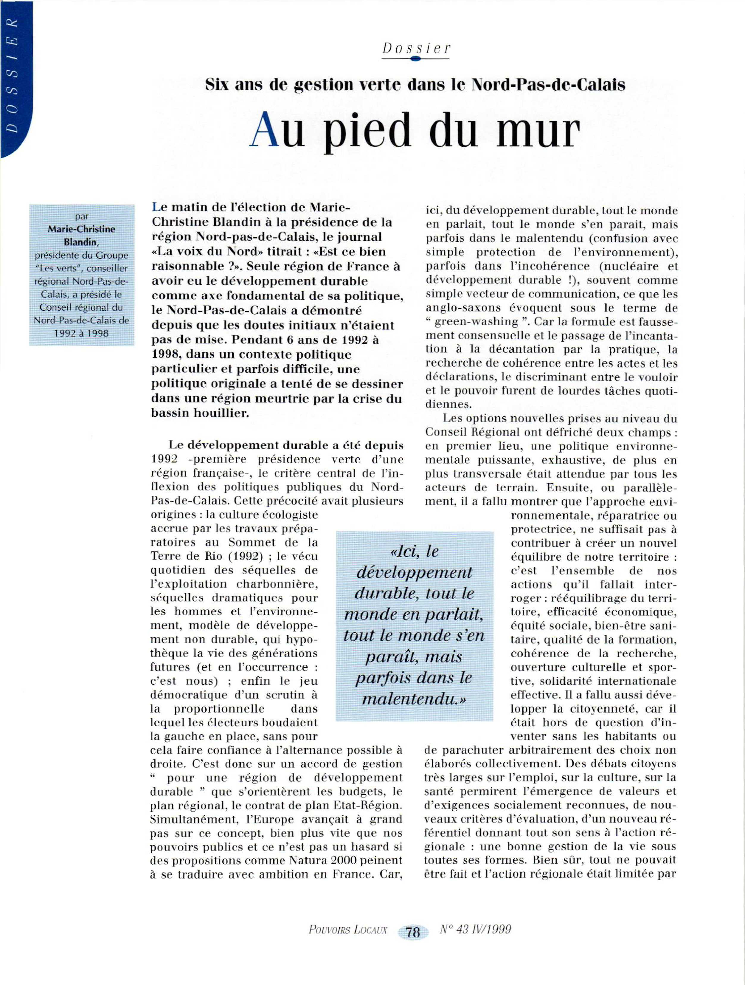 Article : Six ans de gestion verte dans le Nord-Pas-de-Calais - Au pied du mur
